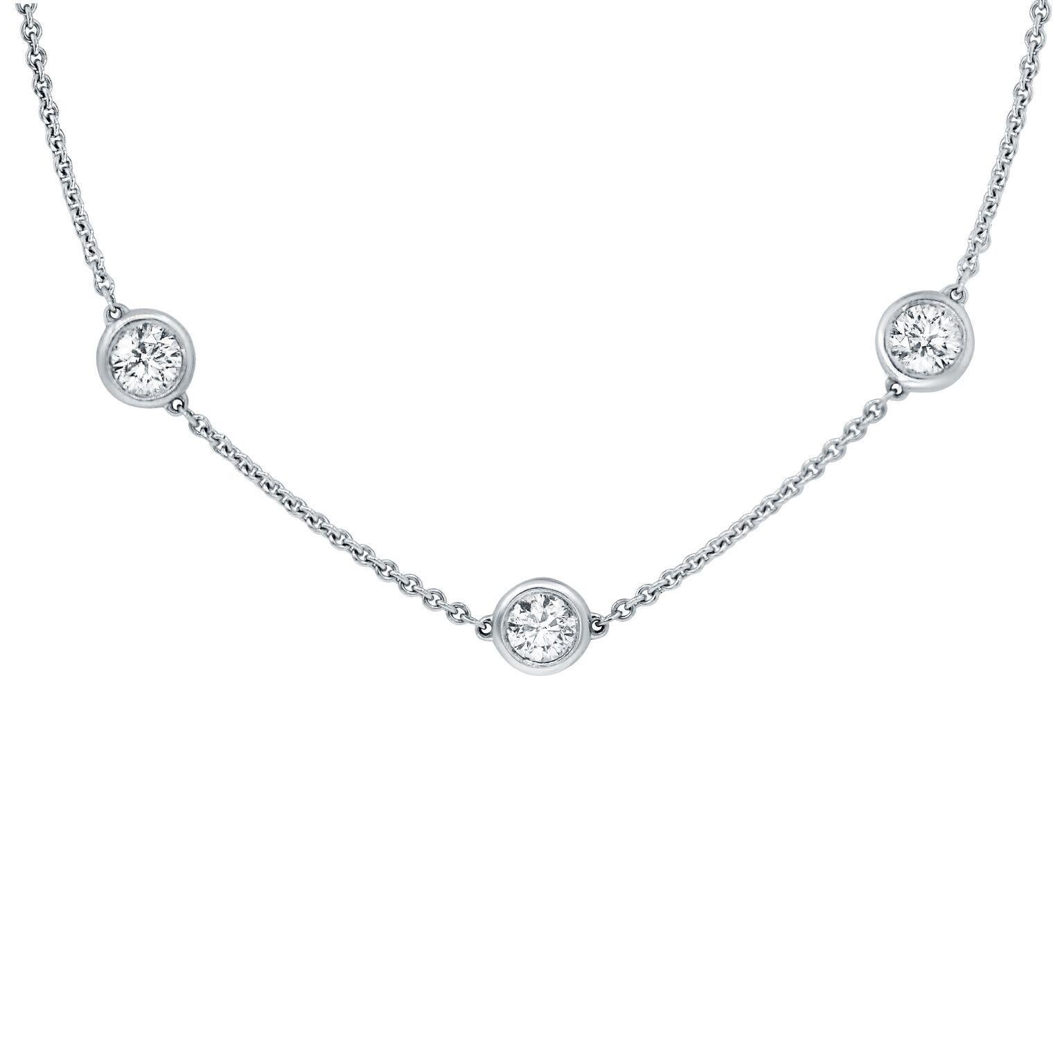 Round Cut Diana M.Custom 4.70 cts round diamonds  by the yard necklace 18k white gold For Sale