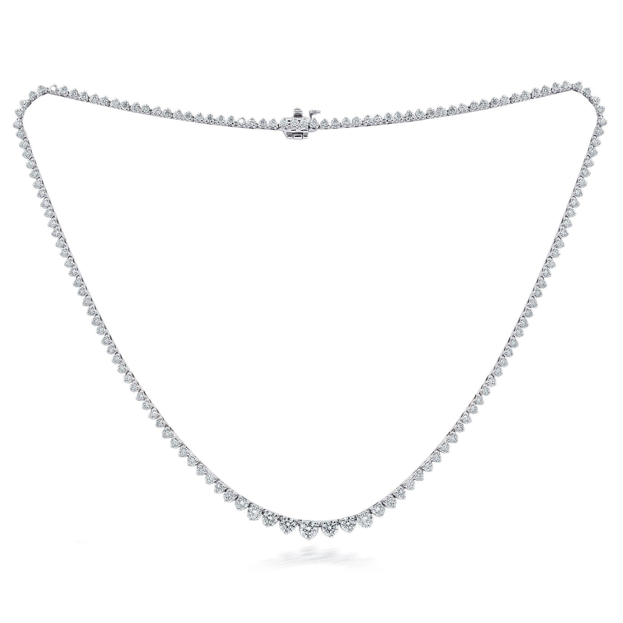 Modern Diana M.Custom 6.50 Cts 3 Prong Diamond 16.5'' 14k White Gold Tennis Necklace  For Sale