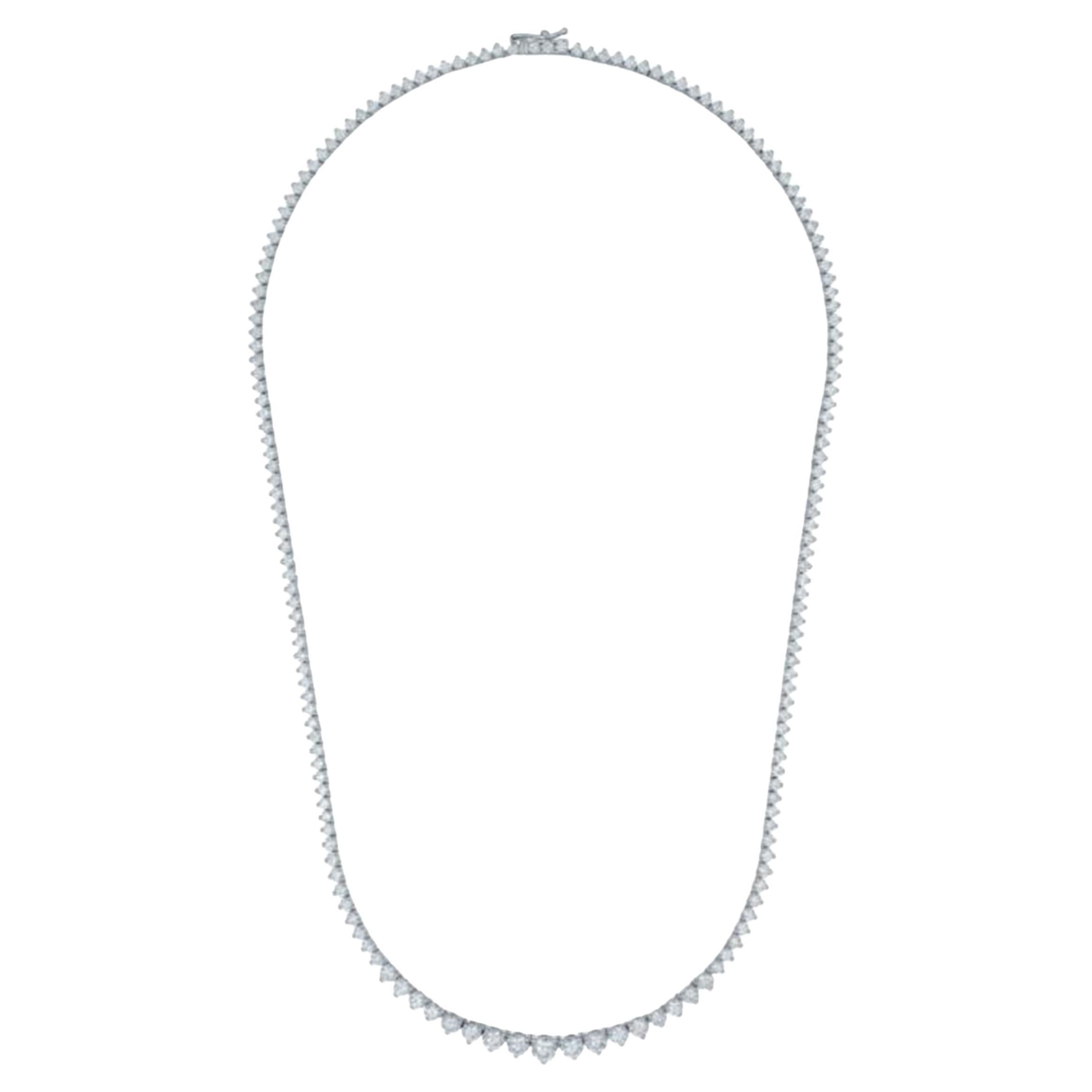 Diana M.Custom 6.50 Cts 3 Prong Diamond 16.5'' 14k White Gold Tennis Necklace  For Sale