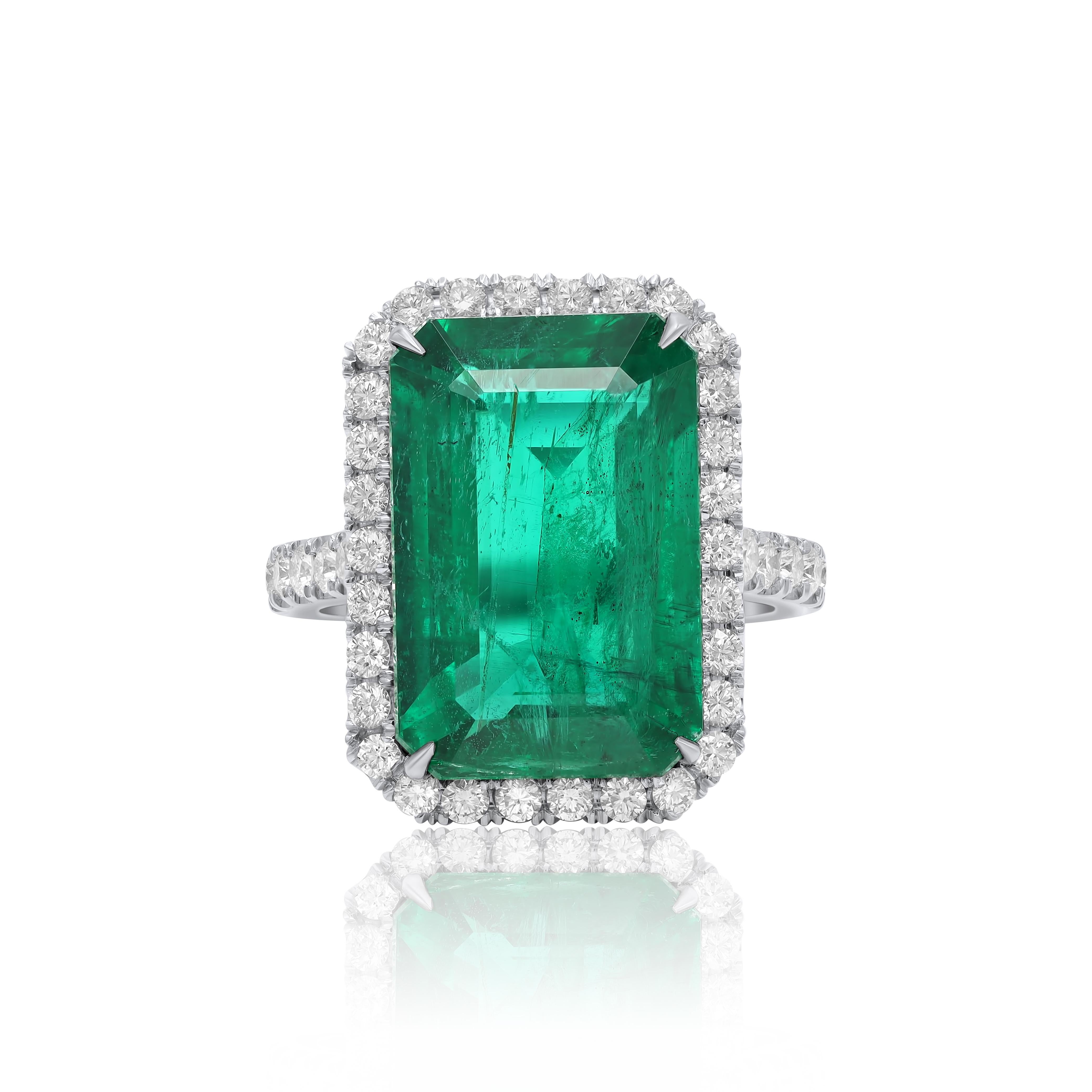 Emerald Cut Diana M.Platinum emerald diamond ring featuring a 10.07 ct natural emerald  For Sale