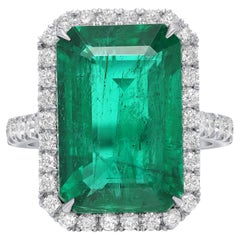 Diana M.Platinum emerald diamond ring featuring a 10.07 ct natural emerald 