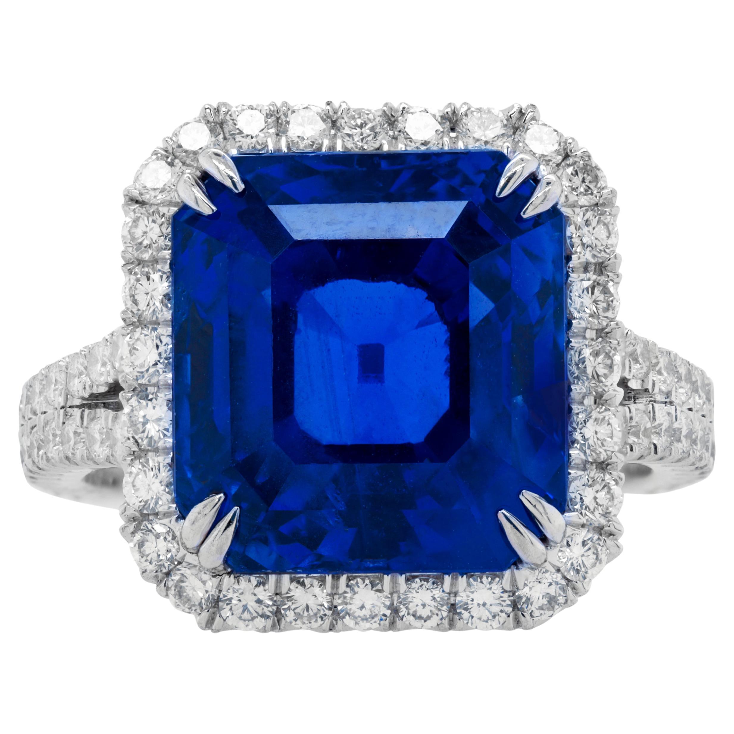 Diana M.Platinum sapphire and diamond ring featuring a 13.42 ct Gublin certified