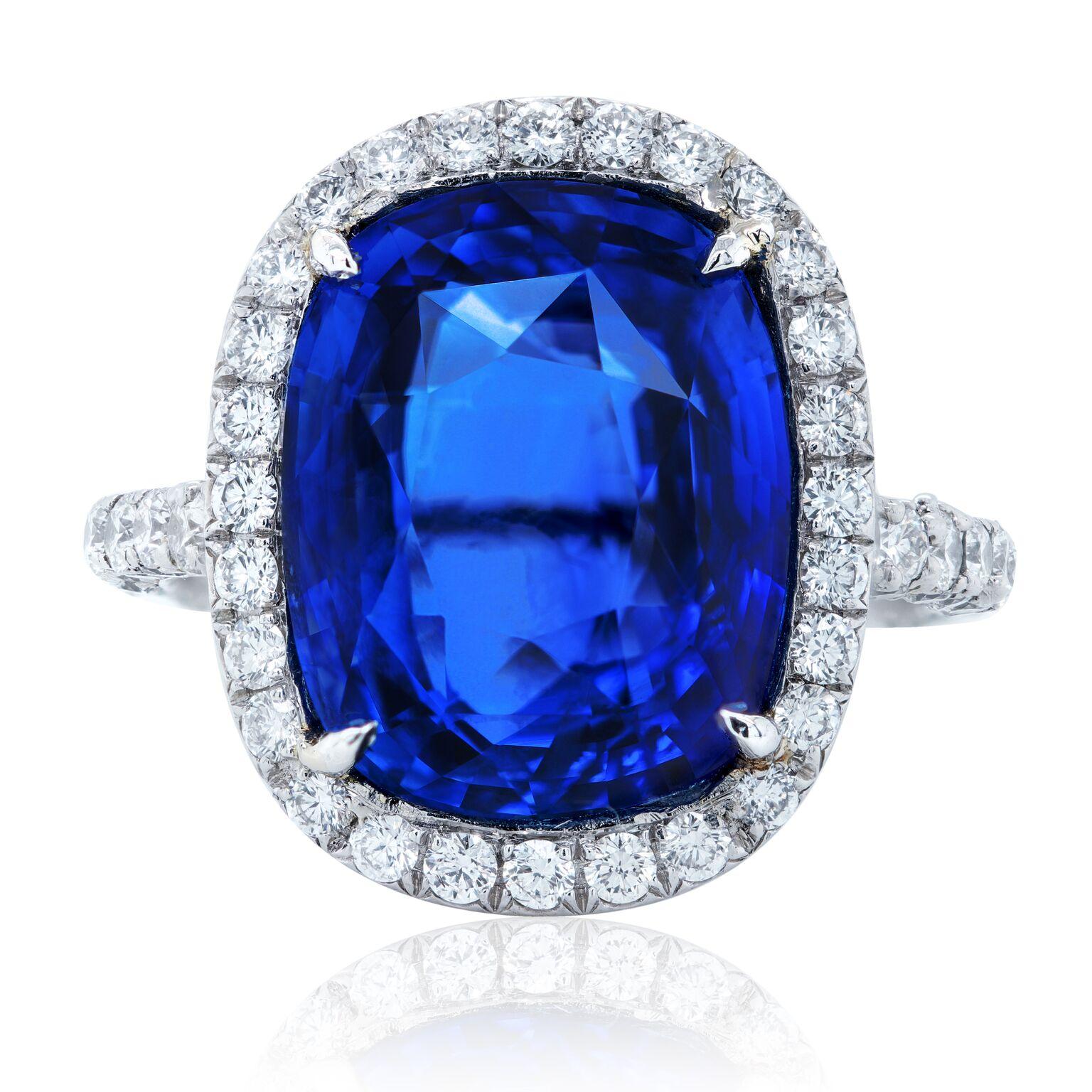 Platinum sapphire and diamond ring featuring a 9.55 ct GIC certified cushion cut sapphire with 1.80 cts tw of micropave round diamonds.
Diana M. is a leading supplier of top-quality fine jewelry for over 35 years.
Diana M is one-stop shop for all