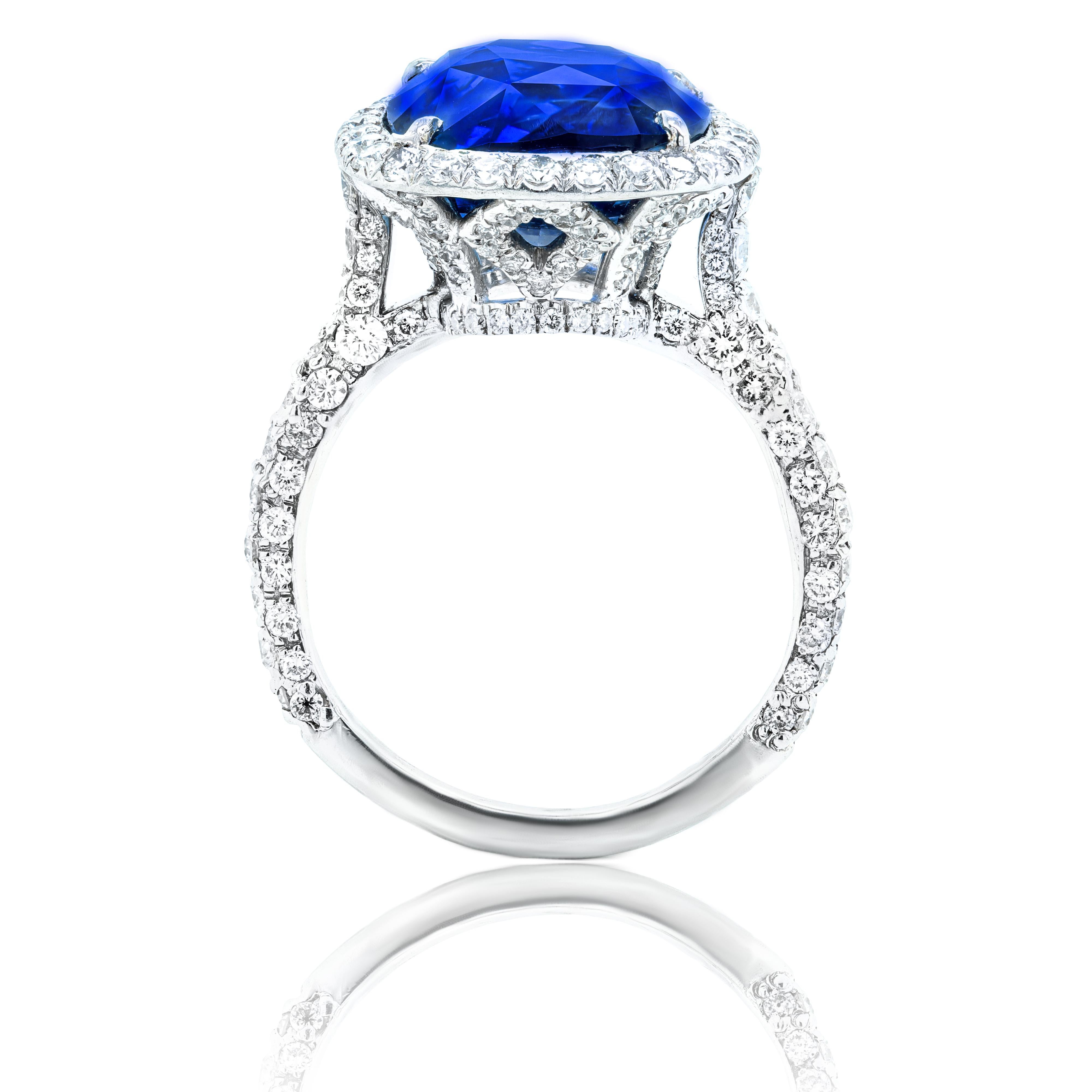 Modern Diana M.Platinum sapphire and diamond ring featuring a 9.55 ct GIC certified cus For Sale