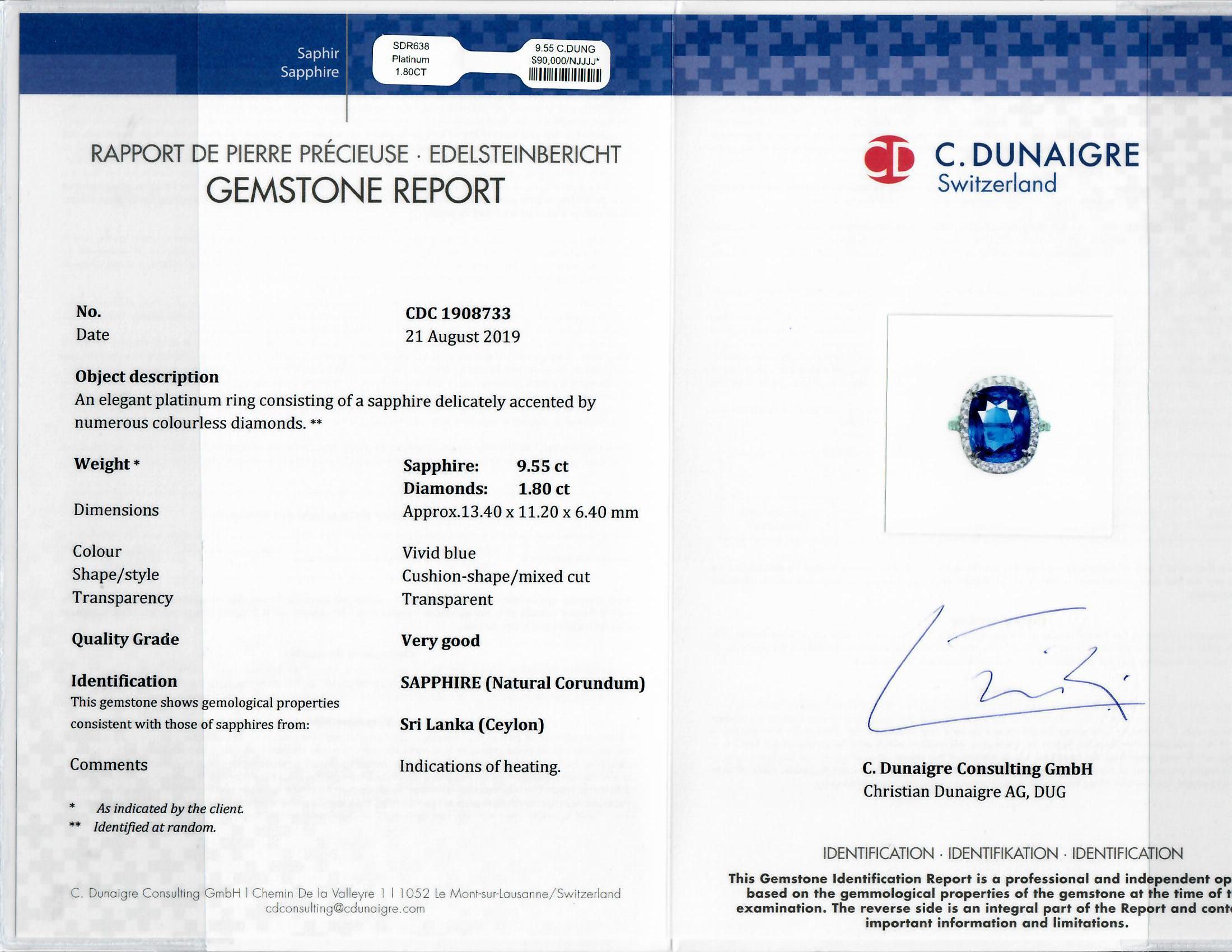 Diana M. Anello con zaffiro e diamante in platino con cuspide certificata GIC da 9,55 ct. In condizioni Nuovo in vendita a New York, NY