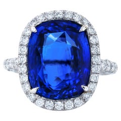 Diana M.Platinum sapphire and diamond ring featuring a 9.55 ct GIC certified cus