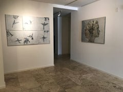 Silver Hummingbirds, encaustic painting