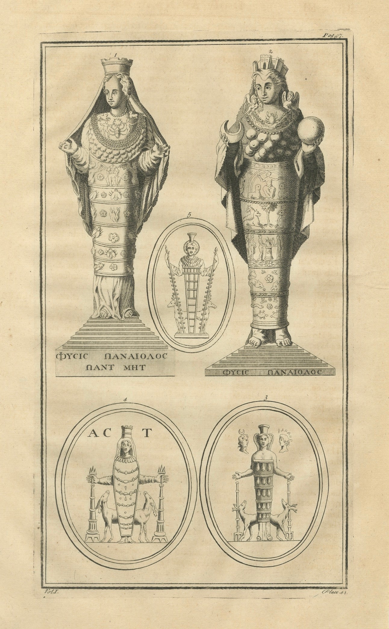 Diana of Ephesus Antique Engraving, Montfaucon Antiquité Expliquée, 1721 For Sale