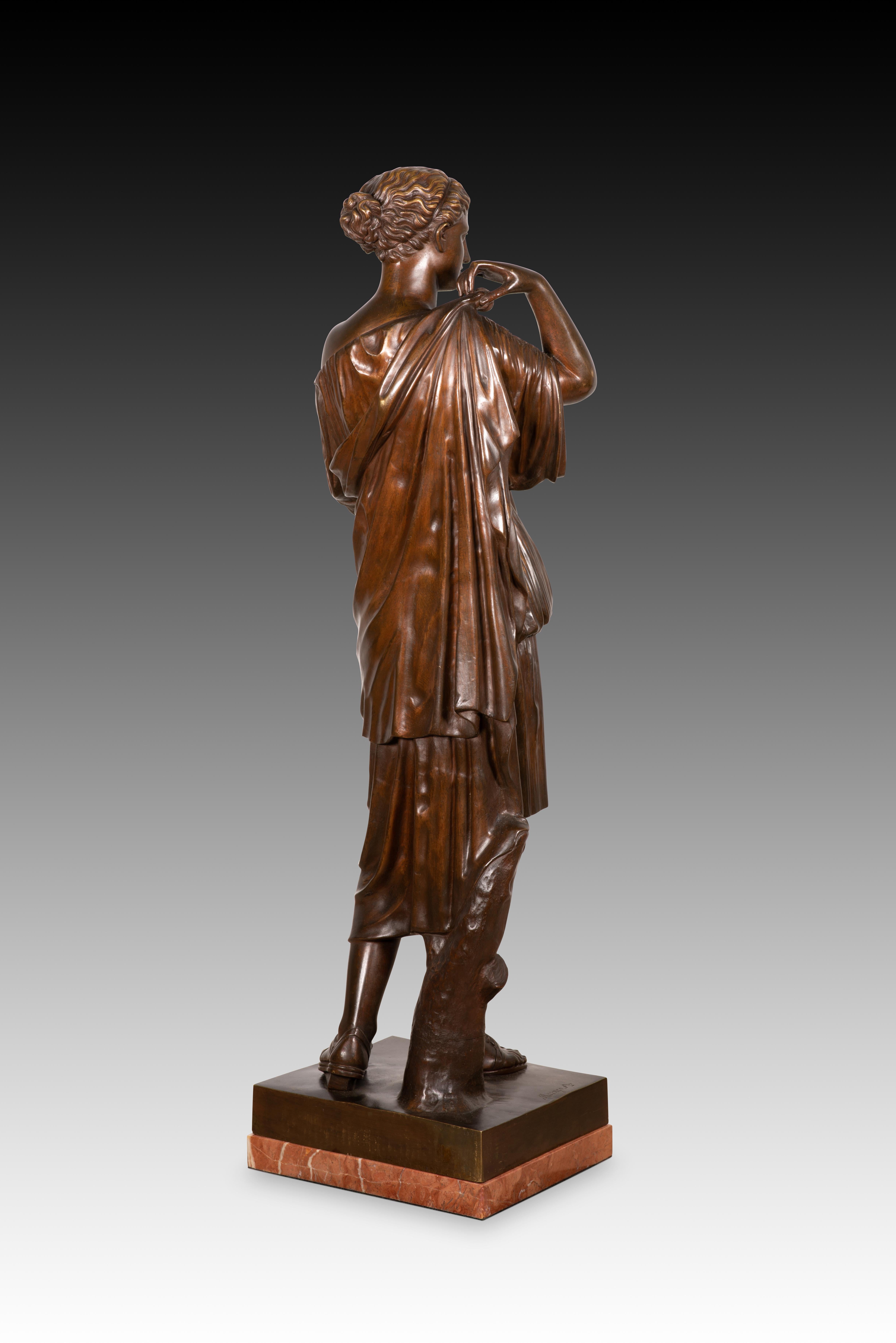 French Diana of Gabies. Bronze, marble. Raingo Frères, France, 19th century For Sale