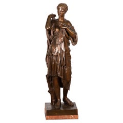 Antique Diana of Gabies. Bronze, marble. Raingo Frères, France, 19th century