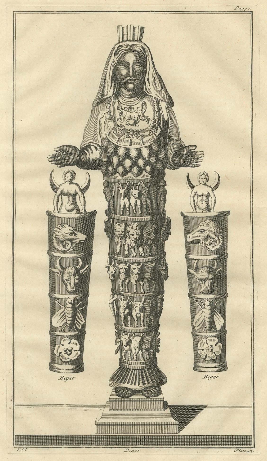 Diana of the Ephesians Antique Engraving, Montfaucon Antiquité Expliquée 1721