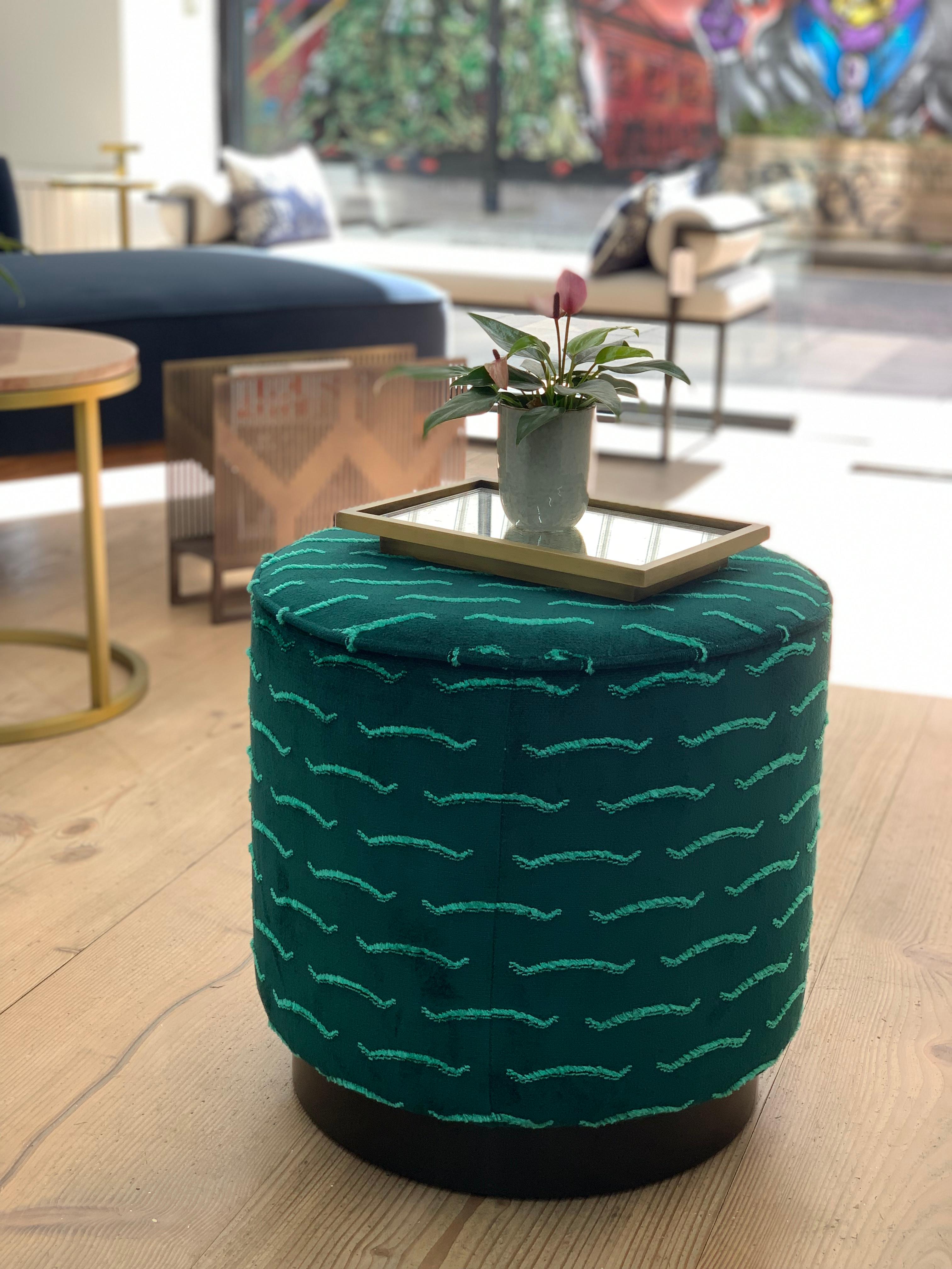 Diana Pouf Upholstered in Nouvelle Vague Velvet with Black Plinth For Sale 3