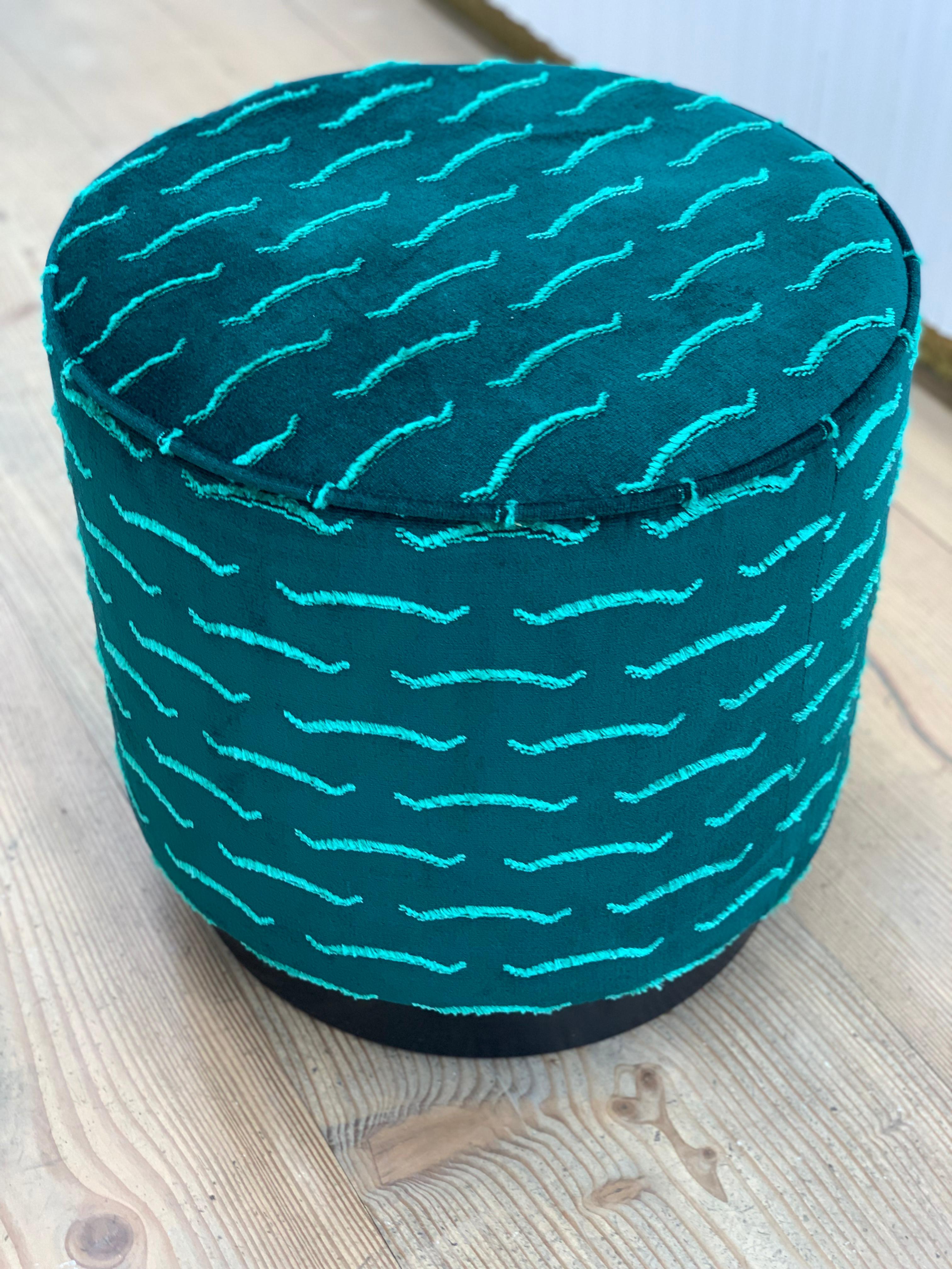 Contemporary Diana Pouf Upholstered in Nouvelle Vague Velvet with Black Plinth For Sale