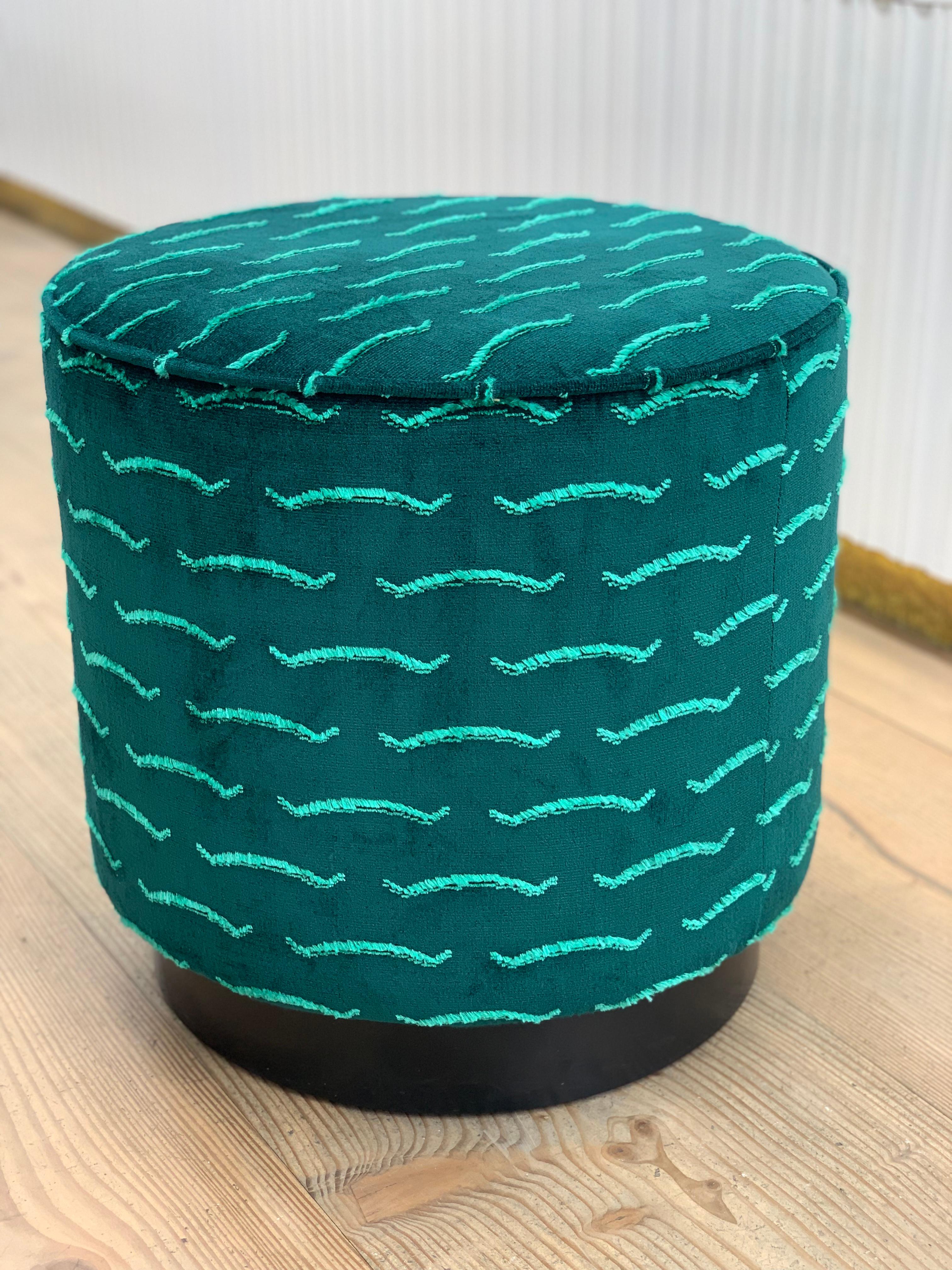 Diana Pouf Upholstered in Nouvelle Vague Velvet with Black Plinth For Sale 1