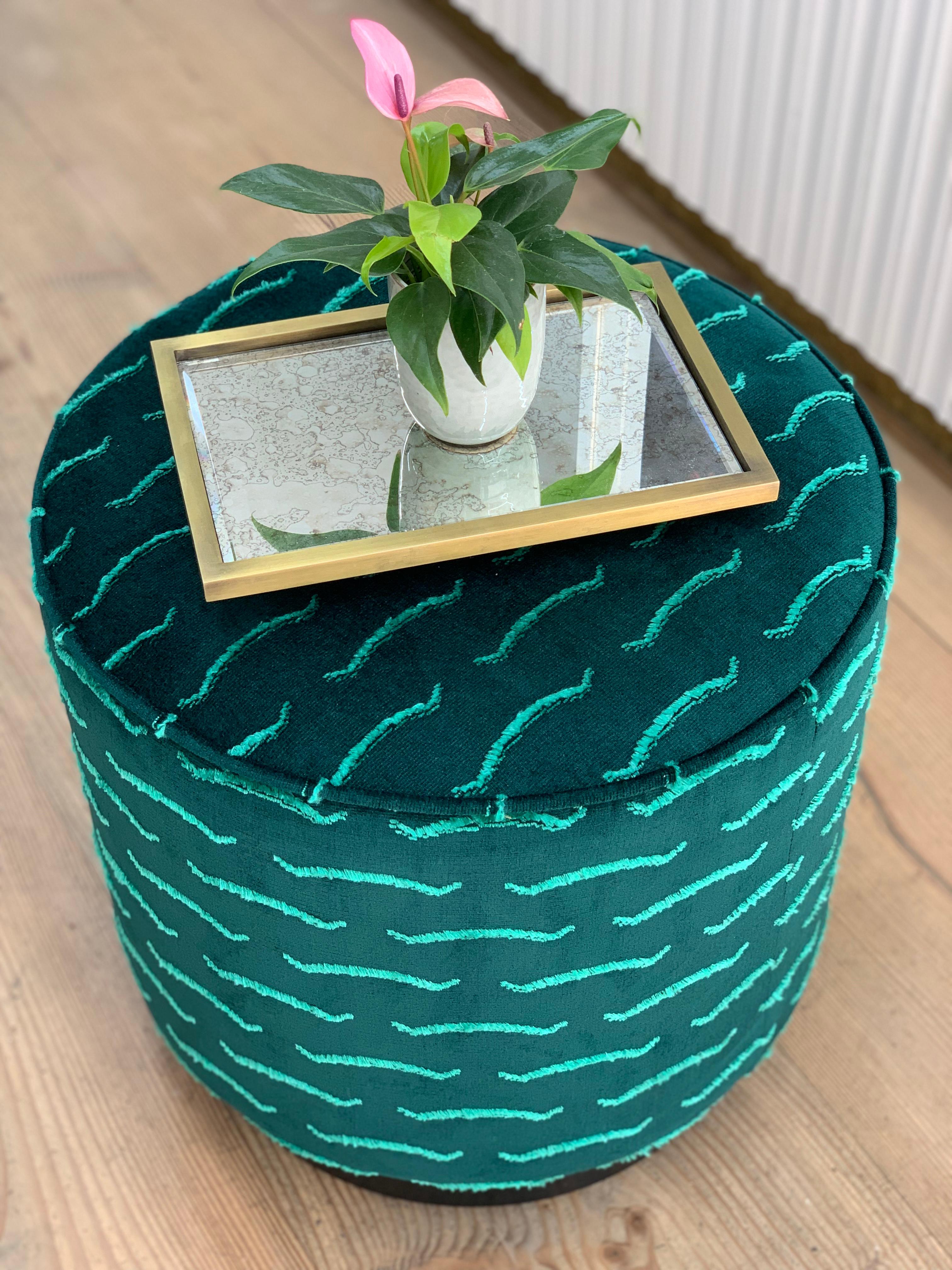 Diana Pouf Upholstered in Nouvelle Vague Velvet with Black Plinth For Sale 2