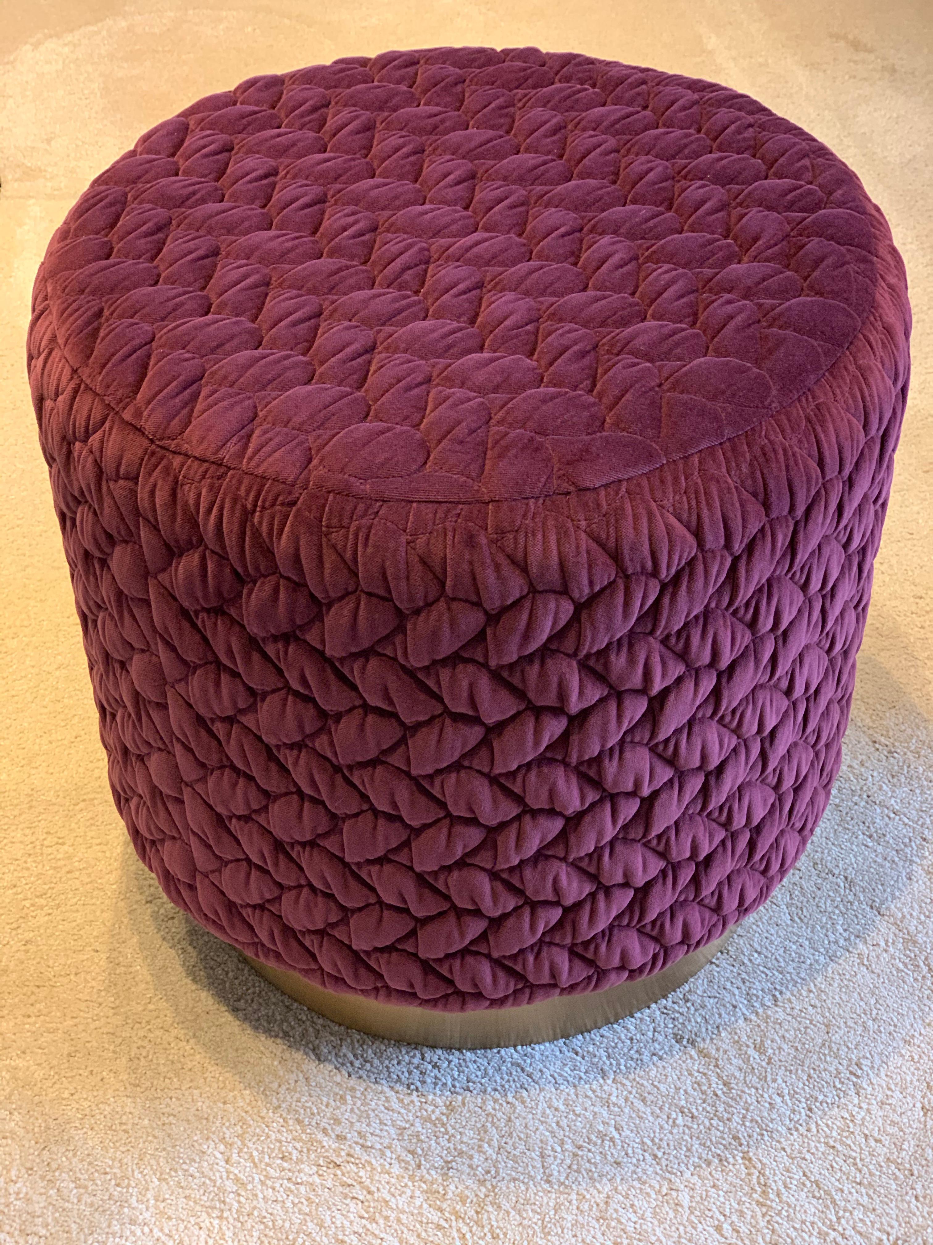 Diana Pouf Upholstered in Velvet Tresse Amethyst with Brass Plinth In New Condition For Sale In London, GB