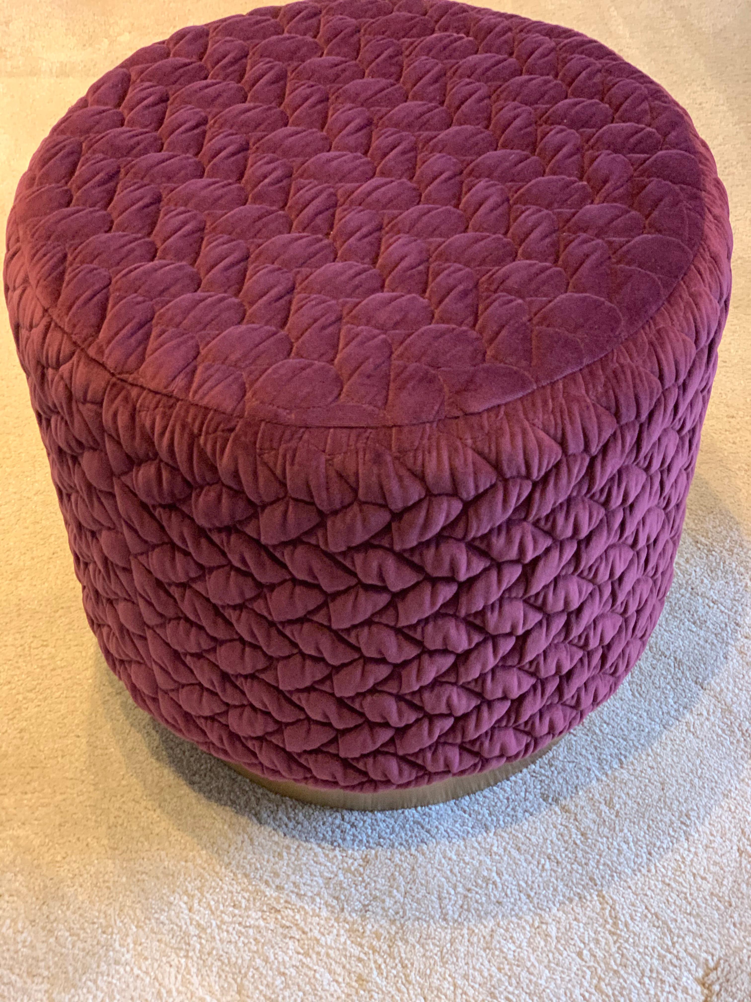 Diana Pouf Upholstered in Velvet Tresse Amethyst with Brass Plinth For Sale 1