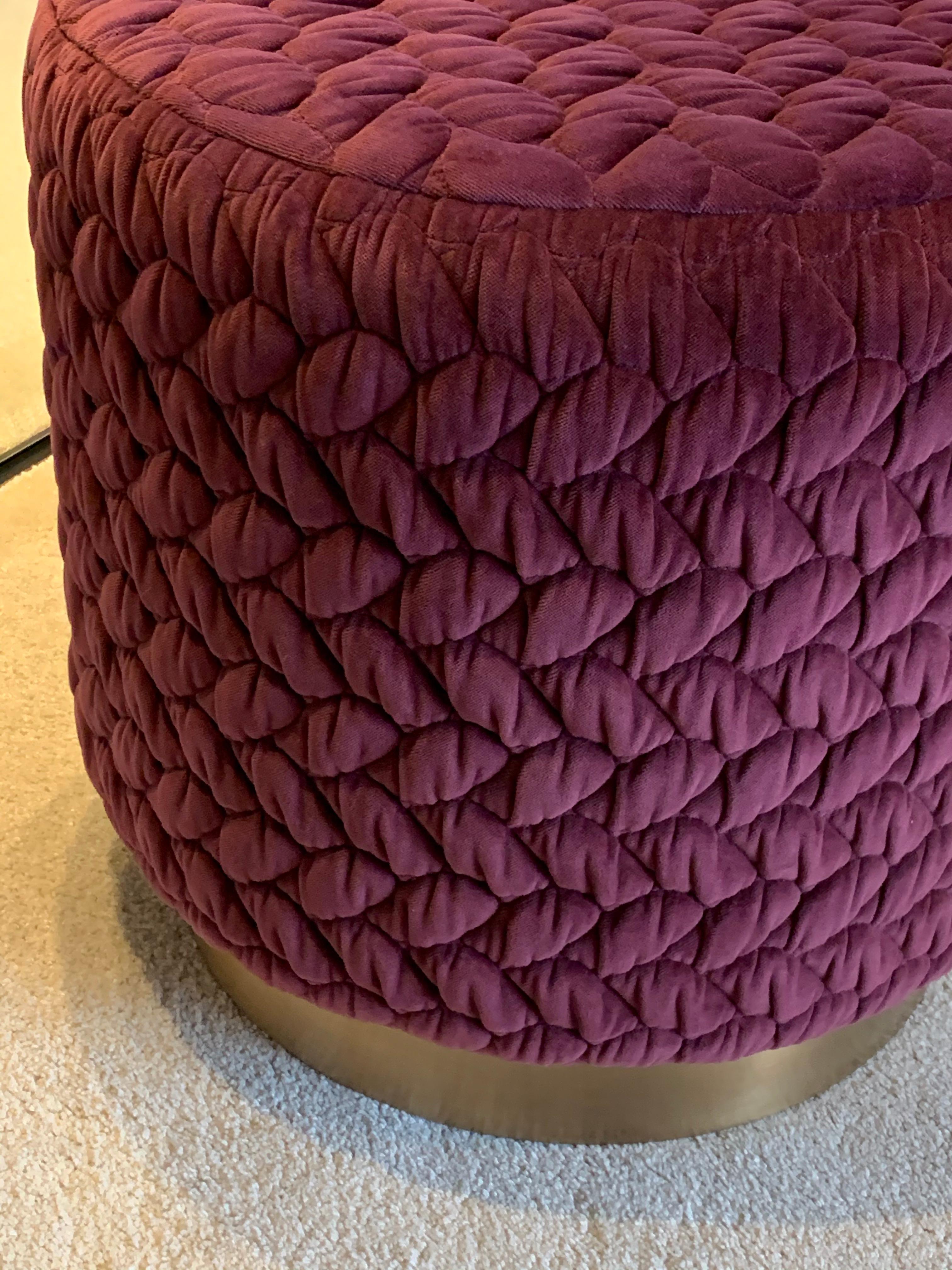 Diana Pouf Upholstered in Velvet Tresse Amethyst with Brass Plinth For Sale 3