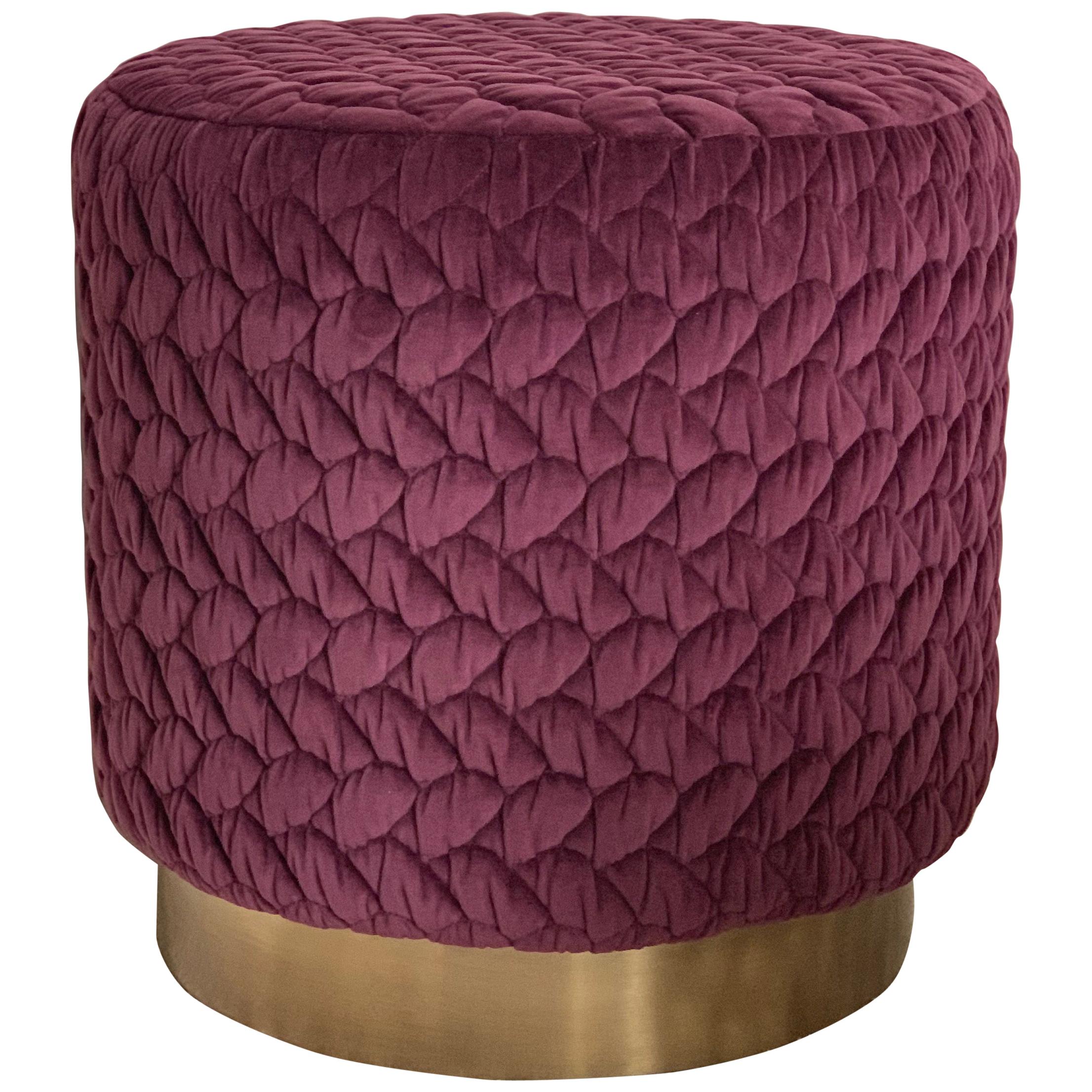 Diana Pouf Upholstered in Velvet Tresse Amethyst with Brass Plinth