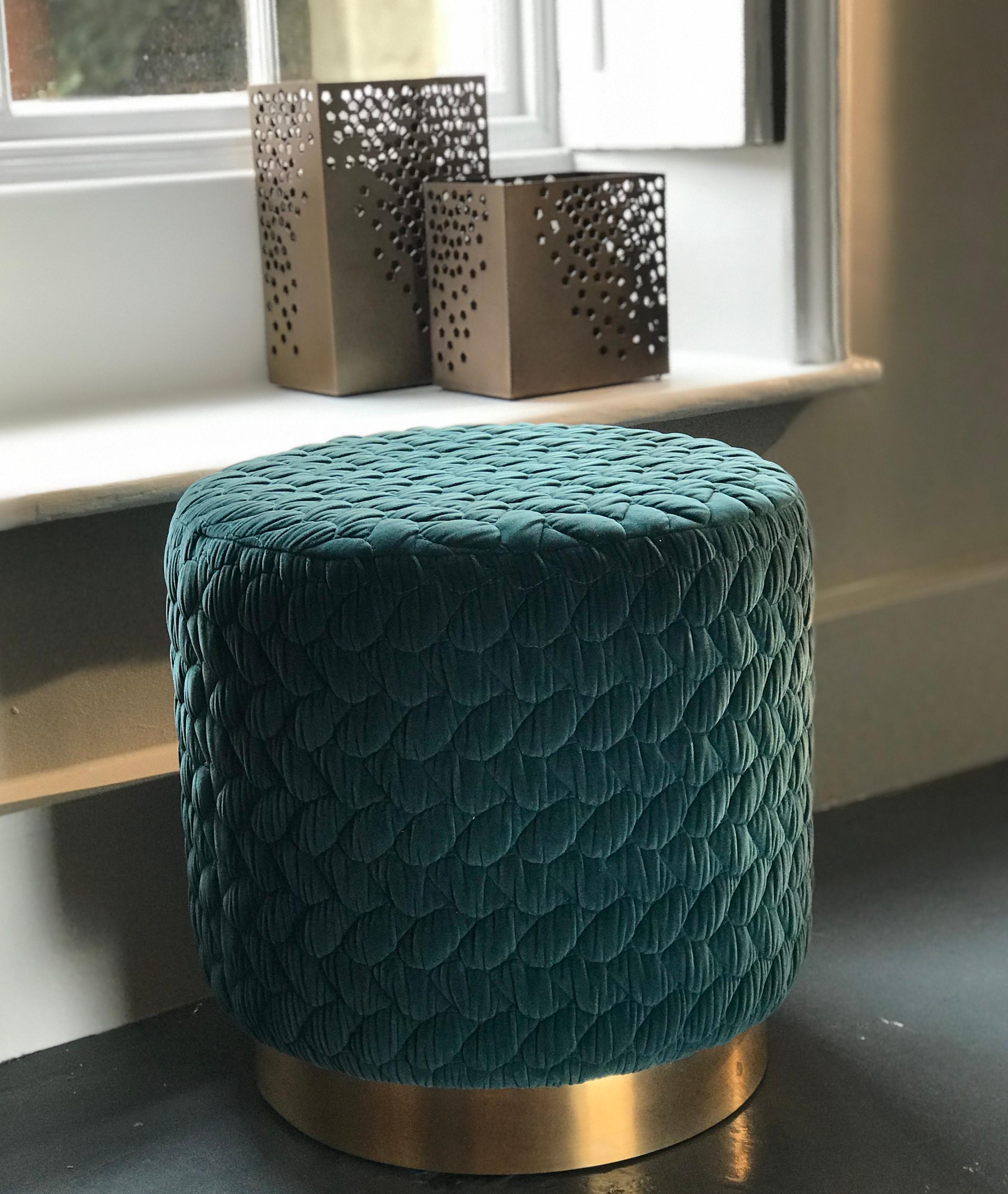 Diana Pouf Upholstered in Velvet Tresse with Brass Plinth For Sale 2