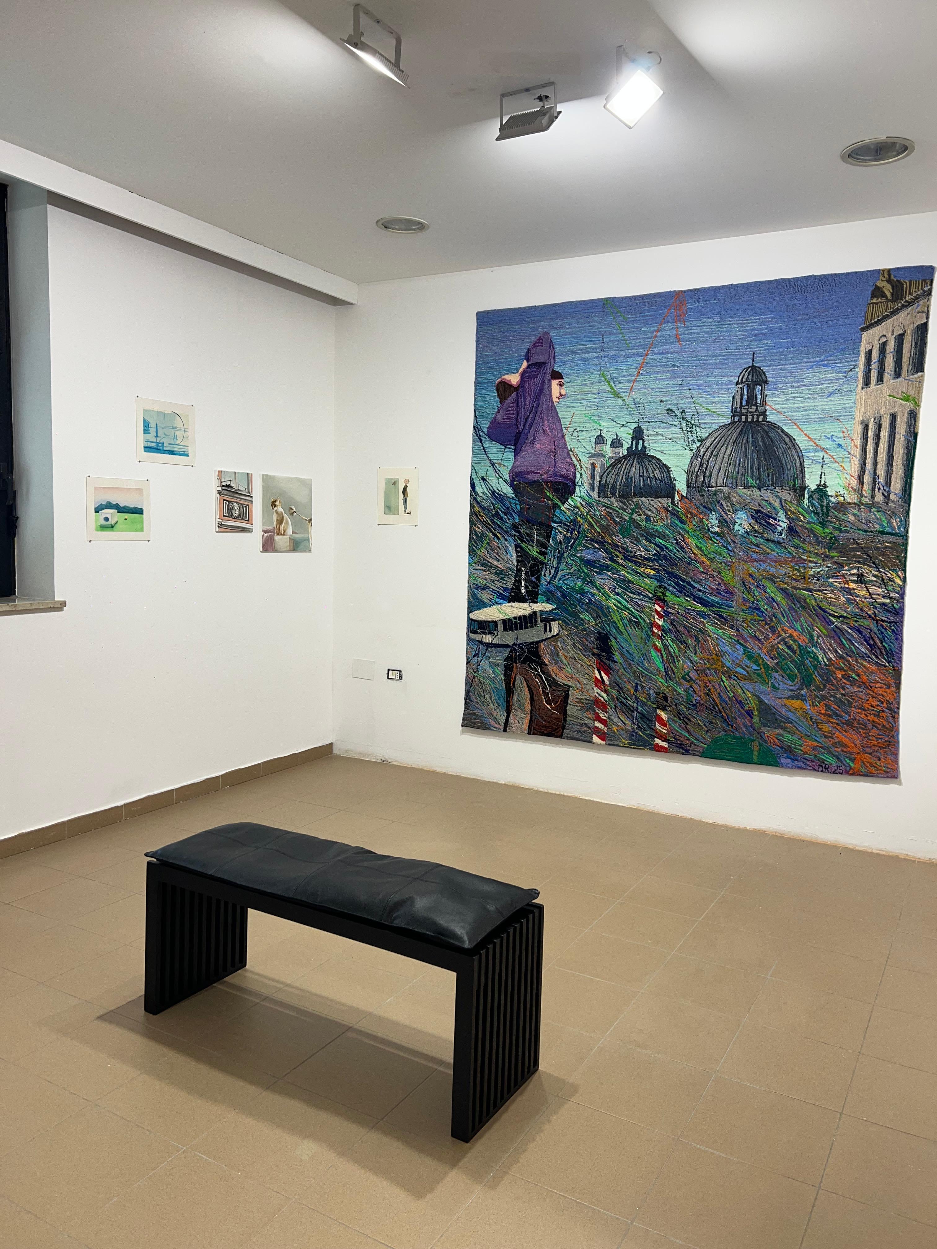 Figurative Textile Contemporary Artwork with Venice Architecture - Hand Tufting For Sale 9