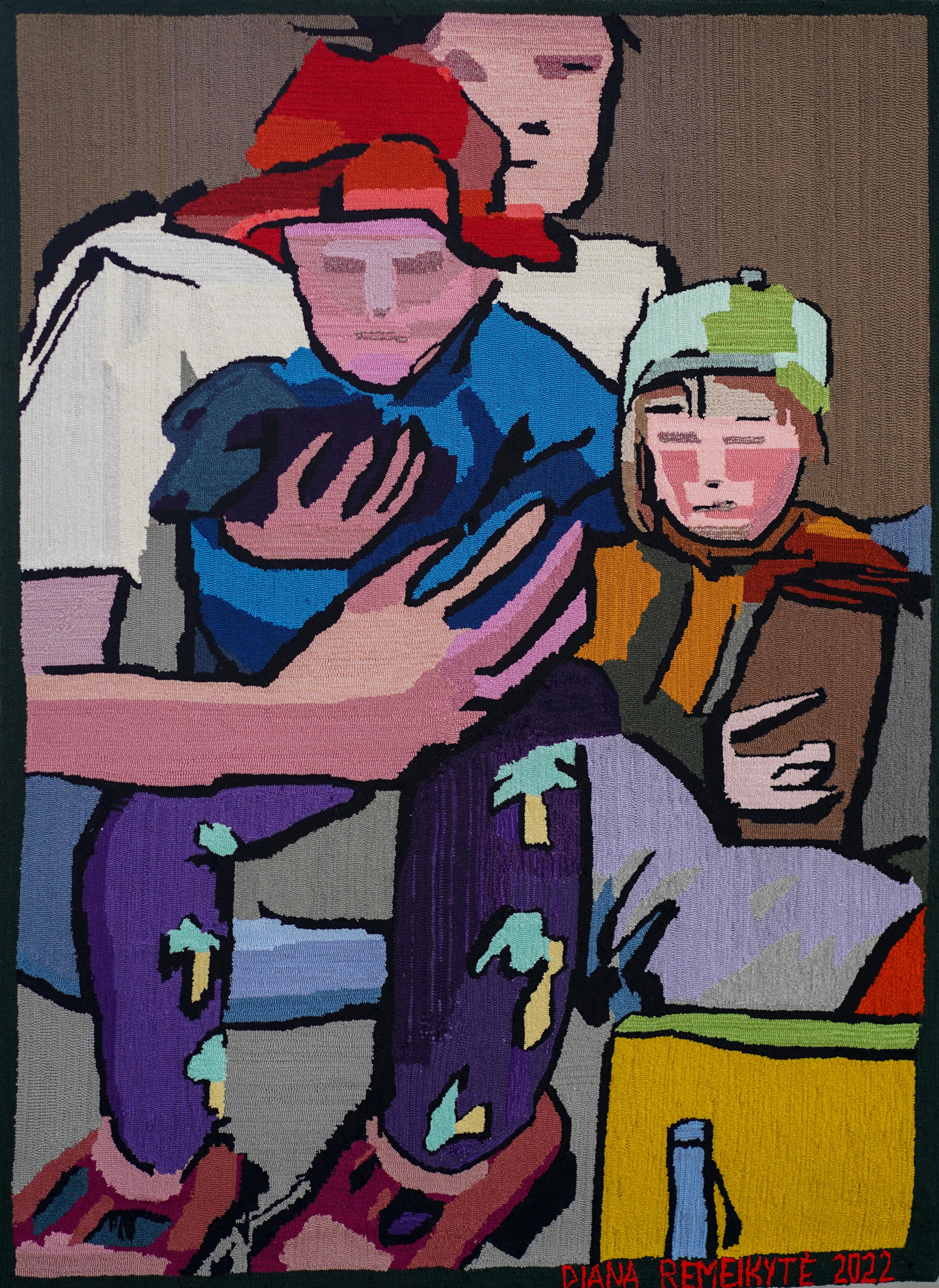 Obra de Arte Textil Figurativa "Infancia" de Artista Contemporáneo. Tejido a mano.