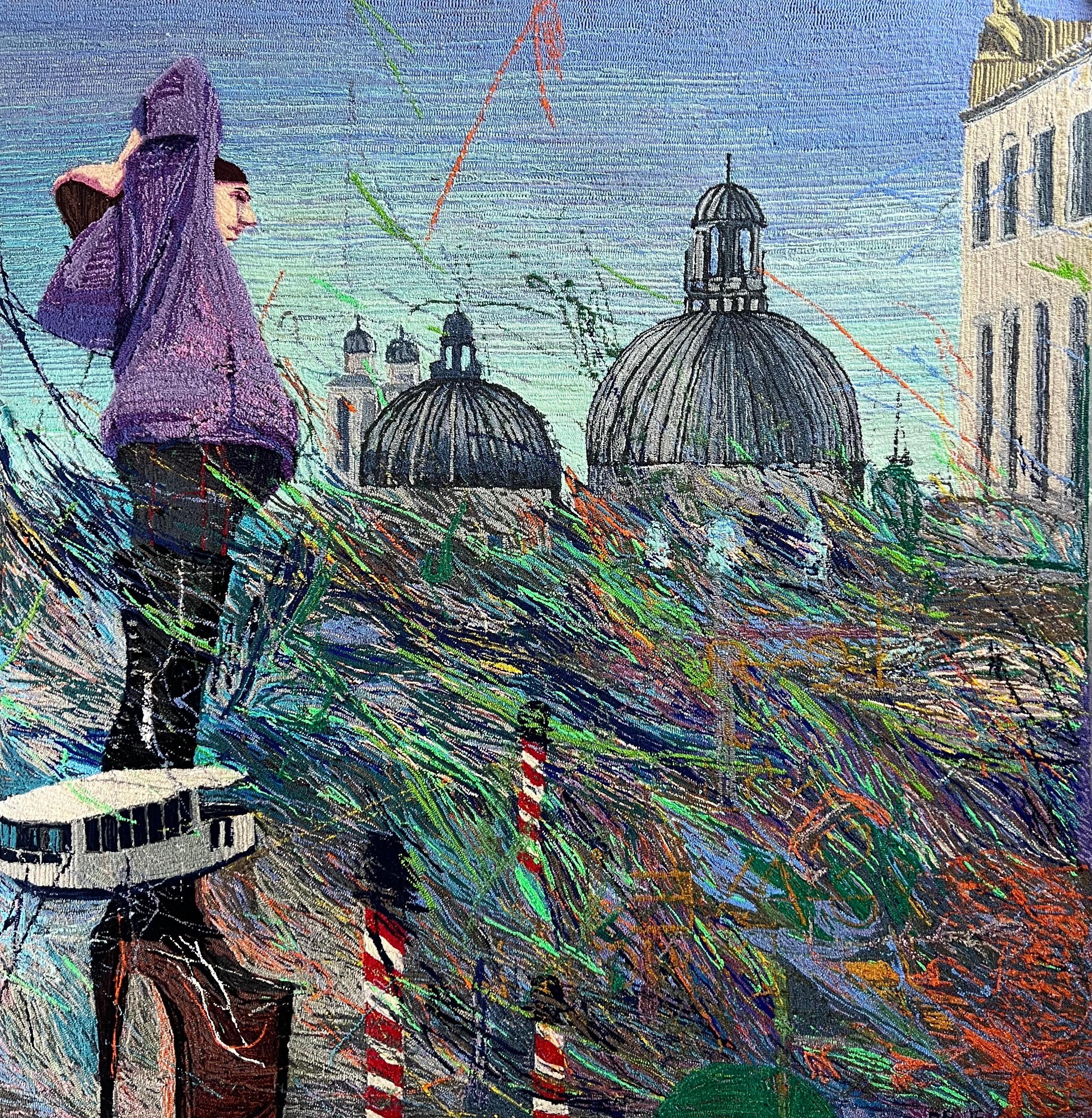 Obra de arte textil figurativa de un artista contemporáneo - Arquitectura de Venecia