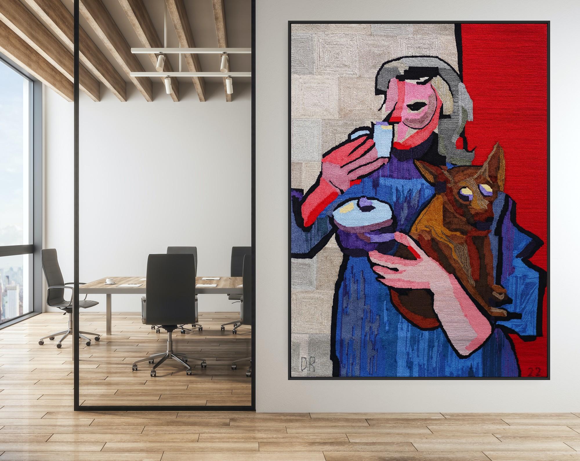 Opera d'arte tessile figurativa di un'artista contemporanea - 