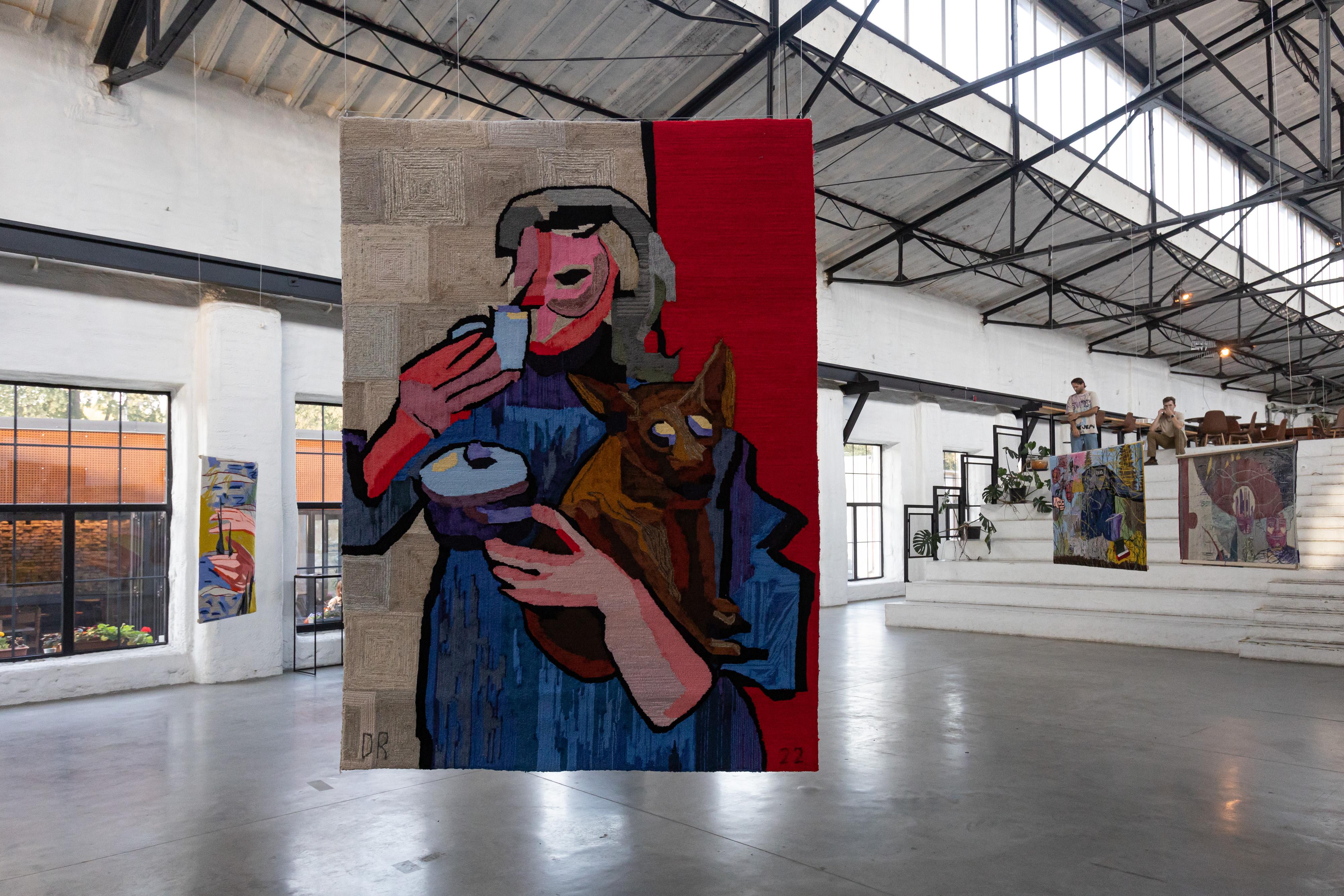 Opera d'arte tessile figurativa di un'artista contemporanea - 