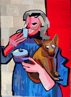 Obra de Arte Textil Figurativa de Artista Contemporáneo - "Mantener" - Tejido a Mano