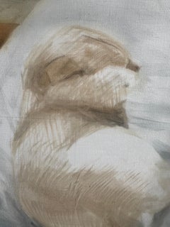 Cats on a Bed – Contemporary Domestic Interior Oil on Canvas Painting, 2025