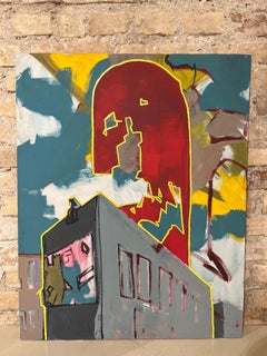 Colourful bright oil on canvas contemporary painting "The Fifth Floor"