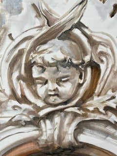 Zeitgenössisches Öl auf Leinwand Kleinformatiges Werk mit architektonischem Element