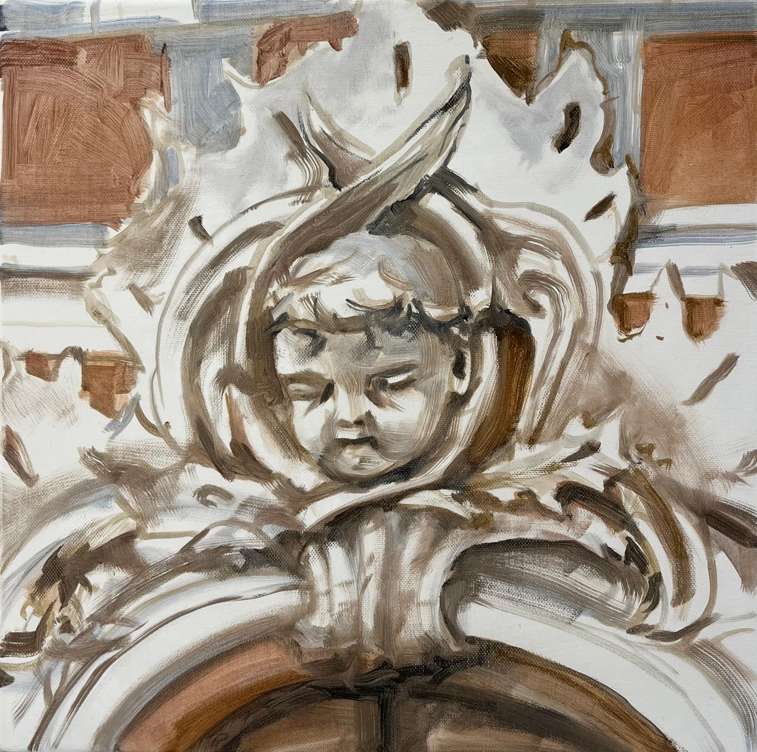 Diana Remeikyte Interior Painting - Contemporary Oil on Canvas Small Scale Work with Architectural Element