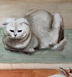 Contemporary Unique Art Piece, Signed, Cats, Pastel Colours