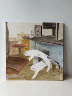 Oil on Canvas Figurative Paintings, Cats, Pastel Colours, 40x40 cm, Signed