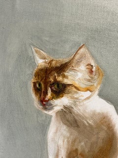 Pastellfarben Realistisch, Intimes Katzenportrait, Öl auf Leinwand