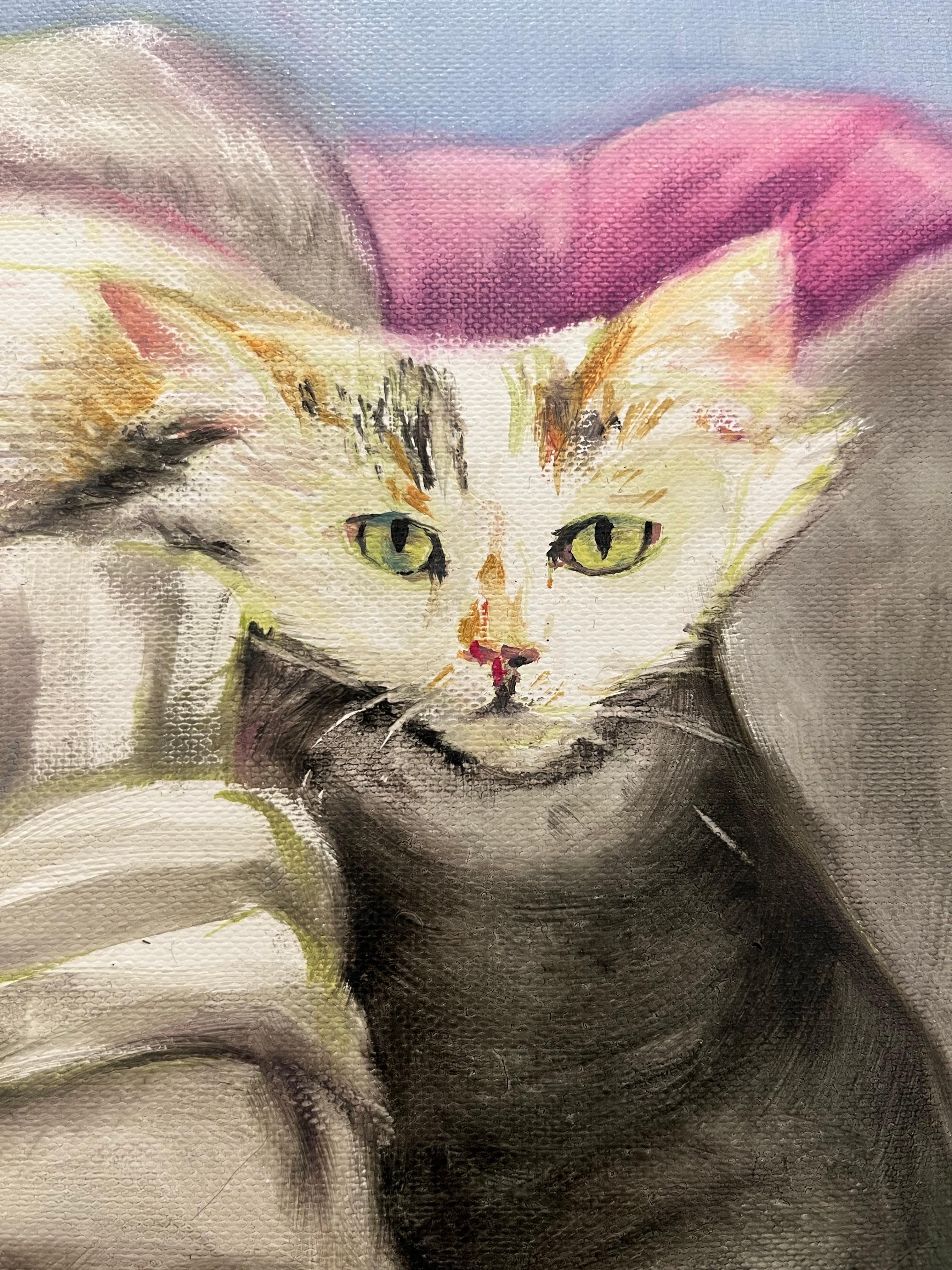 Pastell-Realismus, Intimes Haustierporträt, Öl auf Leinwand – Painting von Diana Remeikyte