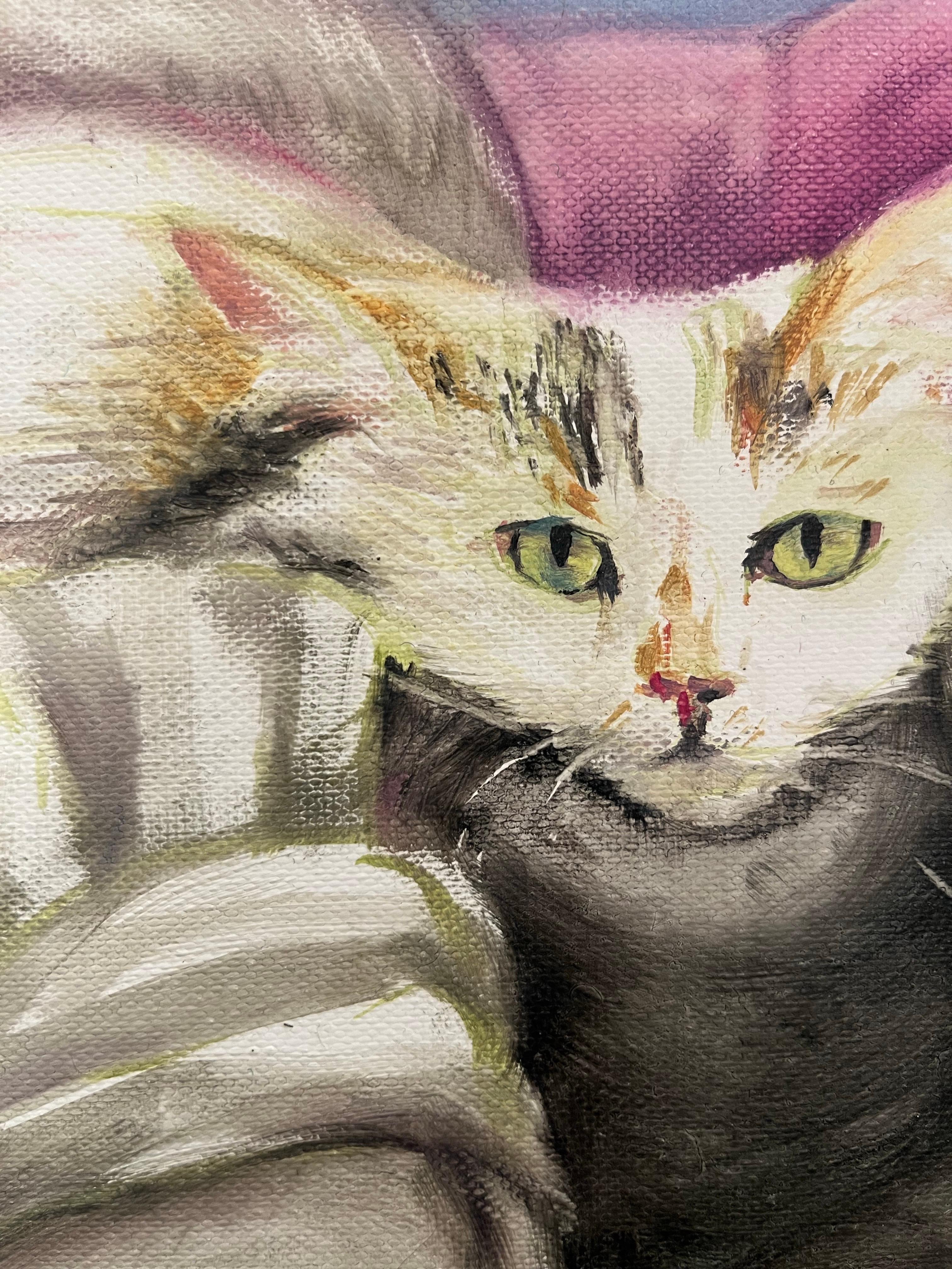 Pastell-Realismus, Intimes Haustierporträt, Öl auf Leinwand (Beige), Figurative Painting, von Diana Remeikyte