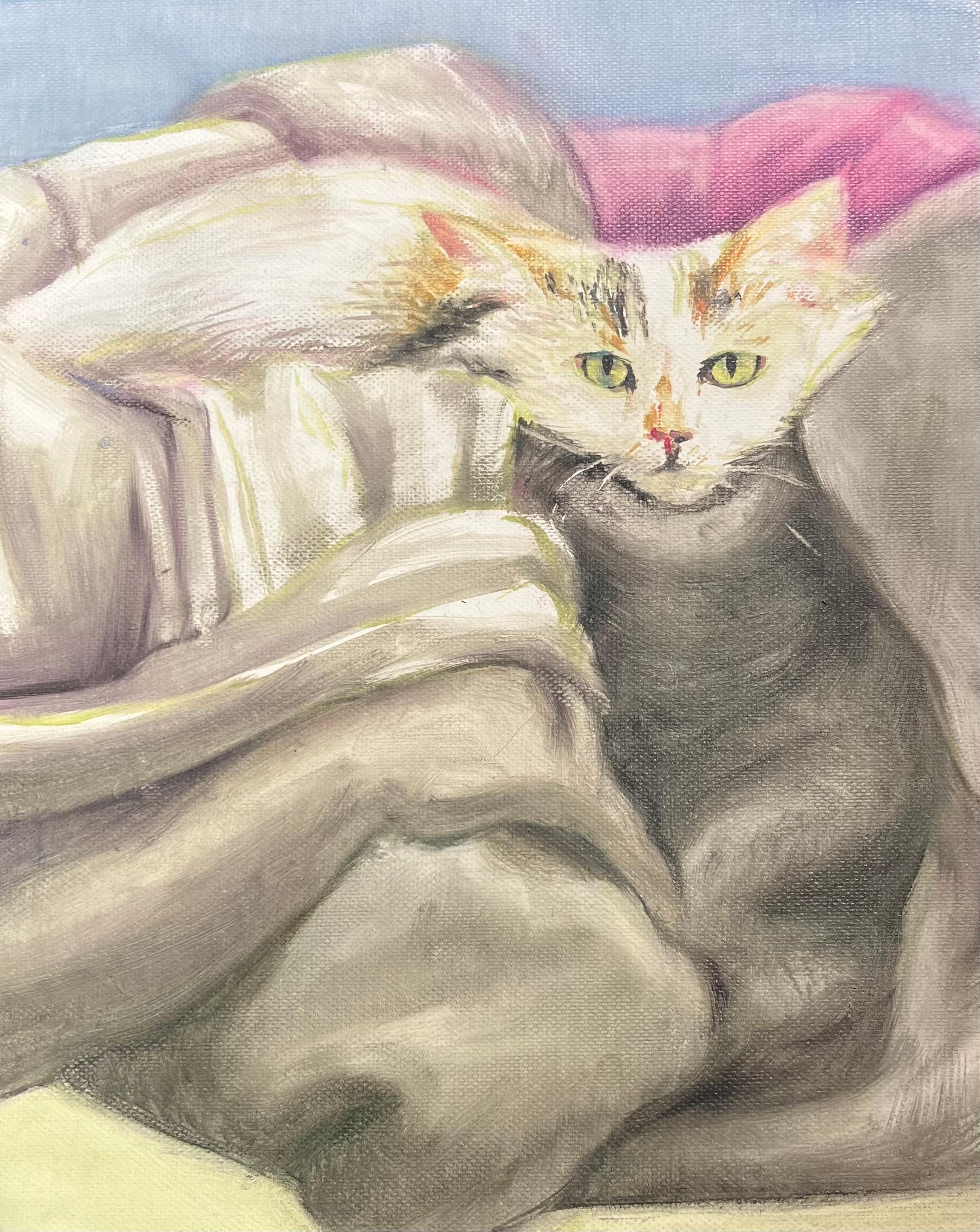 Pastel réaliste, portrait intime d'un animal de compagnie, huile sur toile