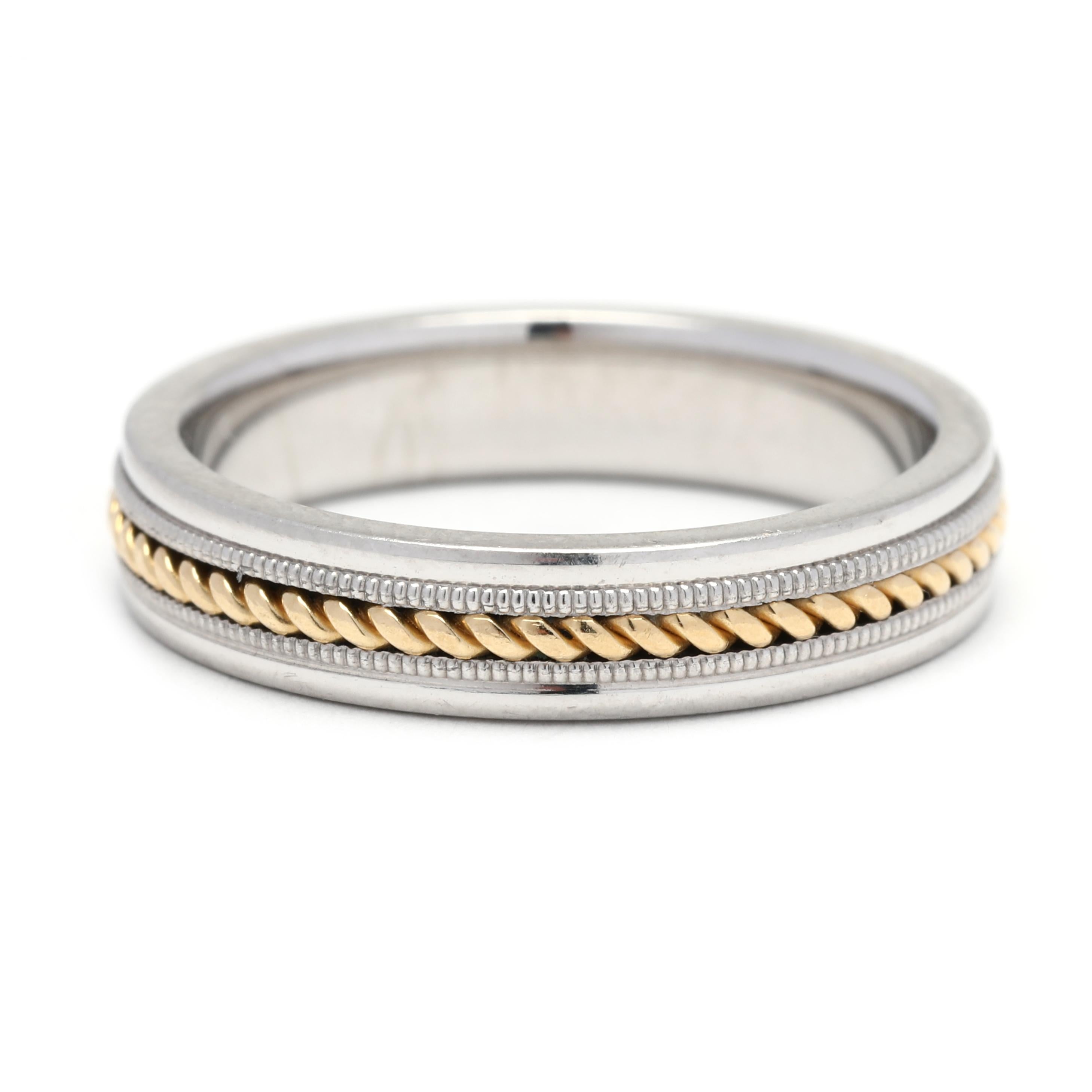Diana Rope Milgrain Ehering, Platin 18k Gelbgold, Ring-Seil im Zustand „Gut“ in McLeansville, NC