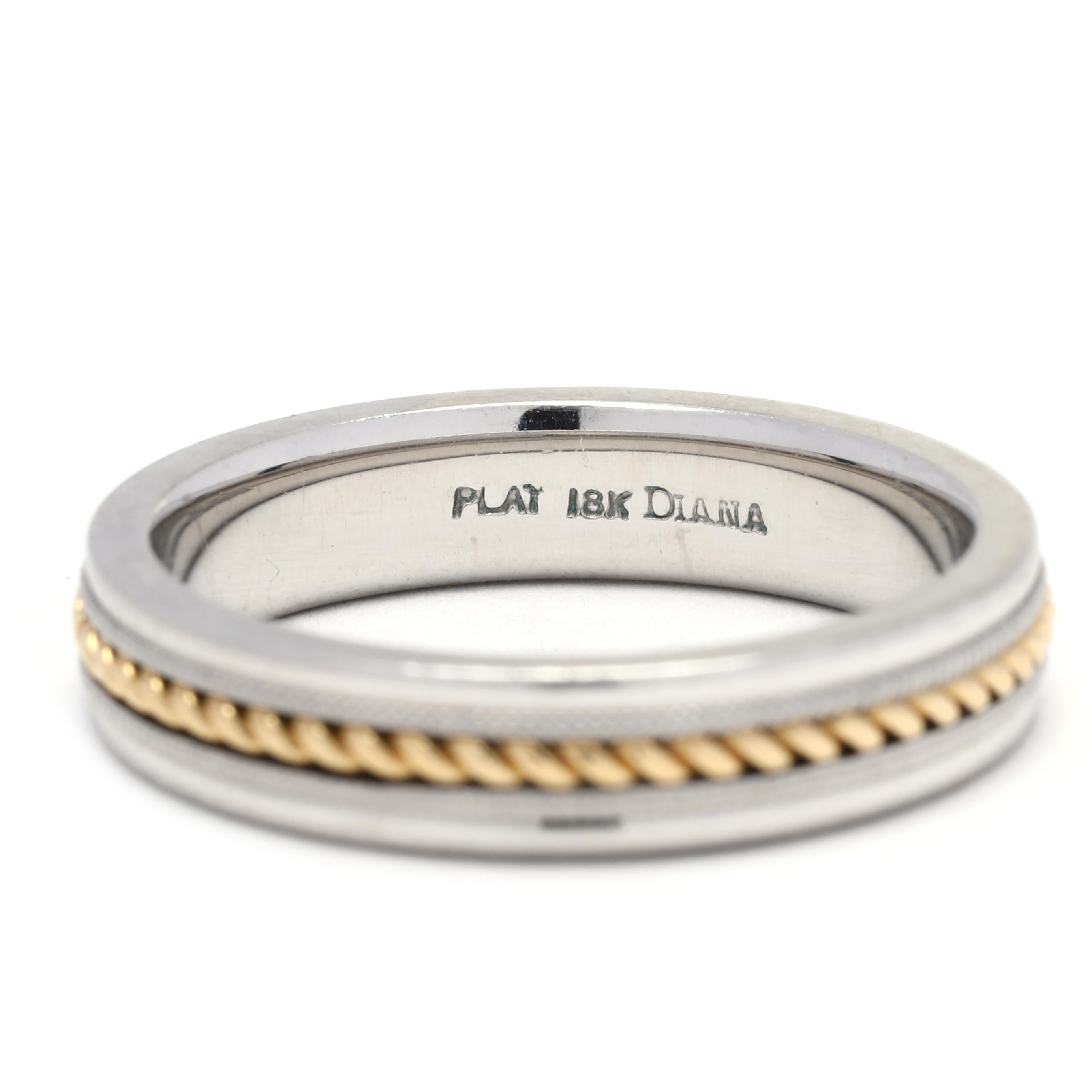Diana Rope Milgrain Ehering, Platin 18k Gelbgold, Ring-Seil für Damen oder Herren