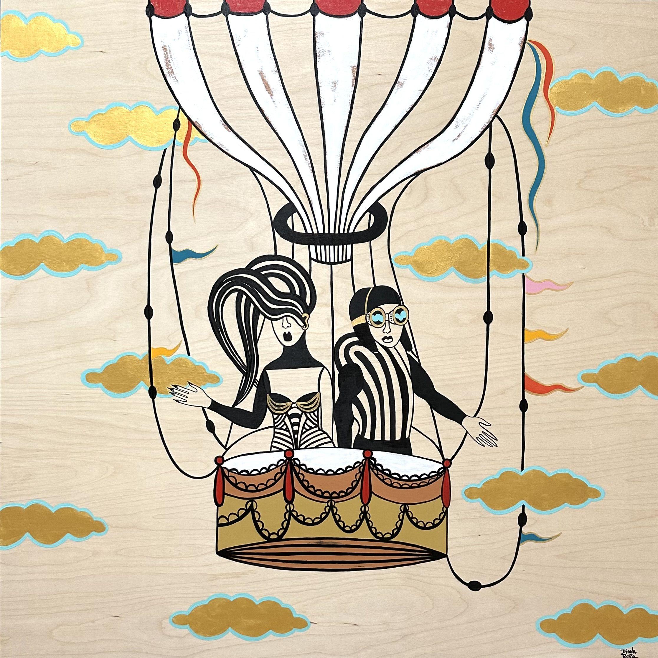 Aerostat, Gemälde, Acryl auf Holzplatte – Painting von Diana Rosa