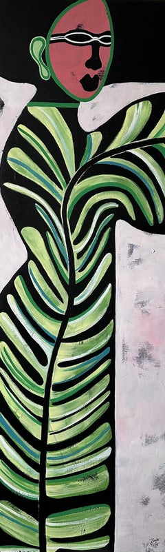 Abito in foglie di banano, Pittura, Acrilico su tela