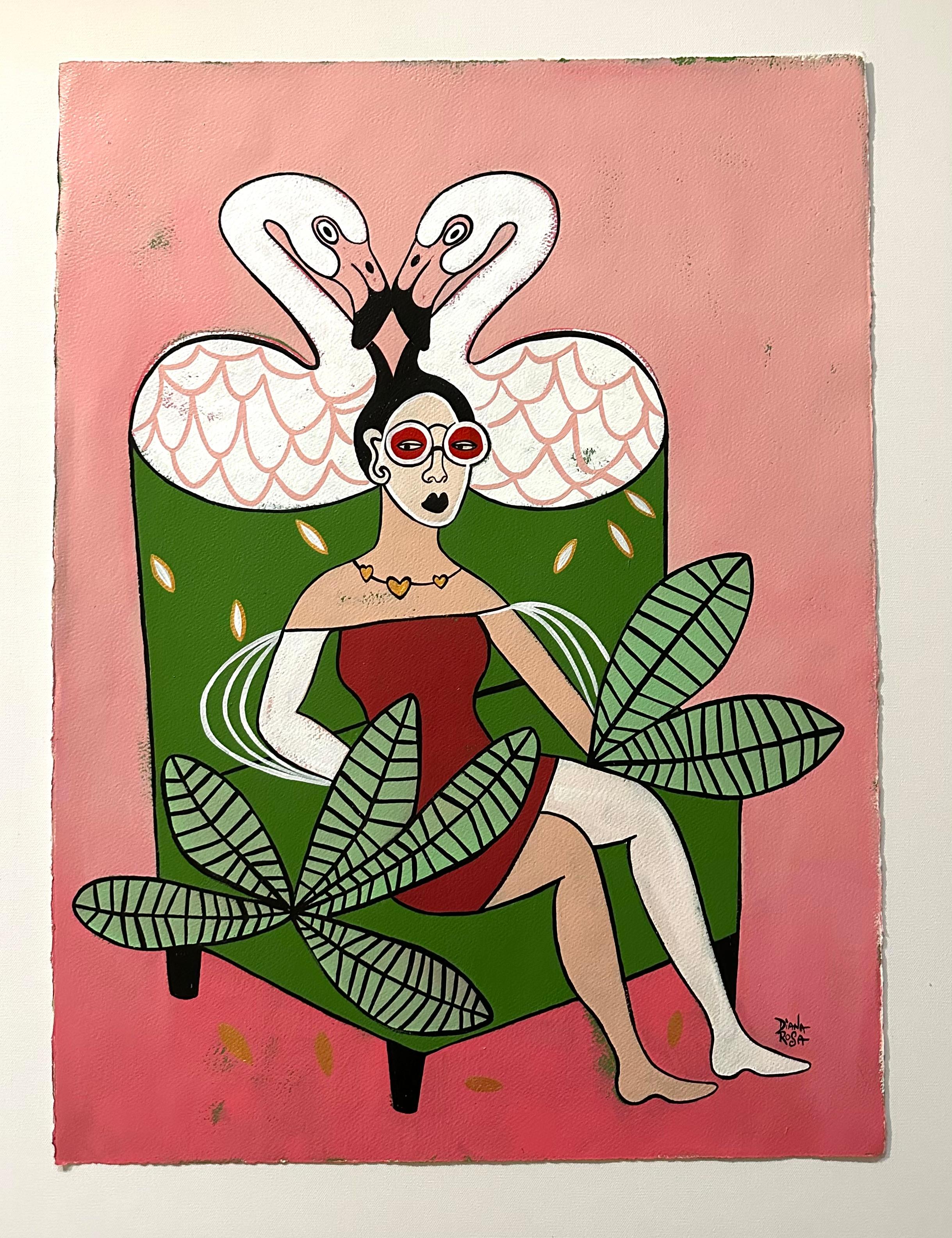 Silla Flamingo, Pintura original - Painting Surrealista de Diana Rosa