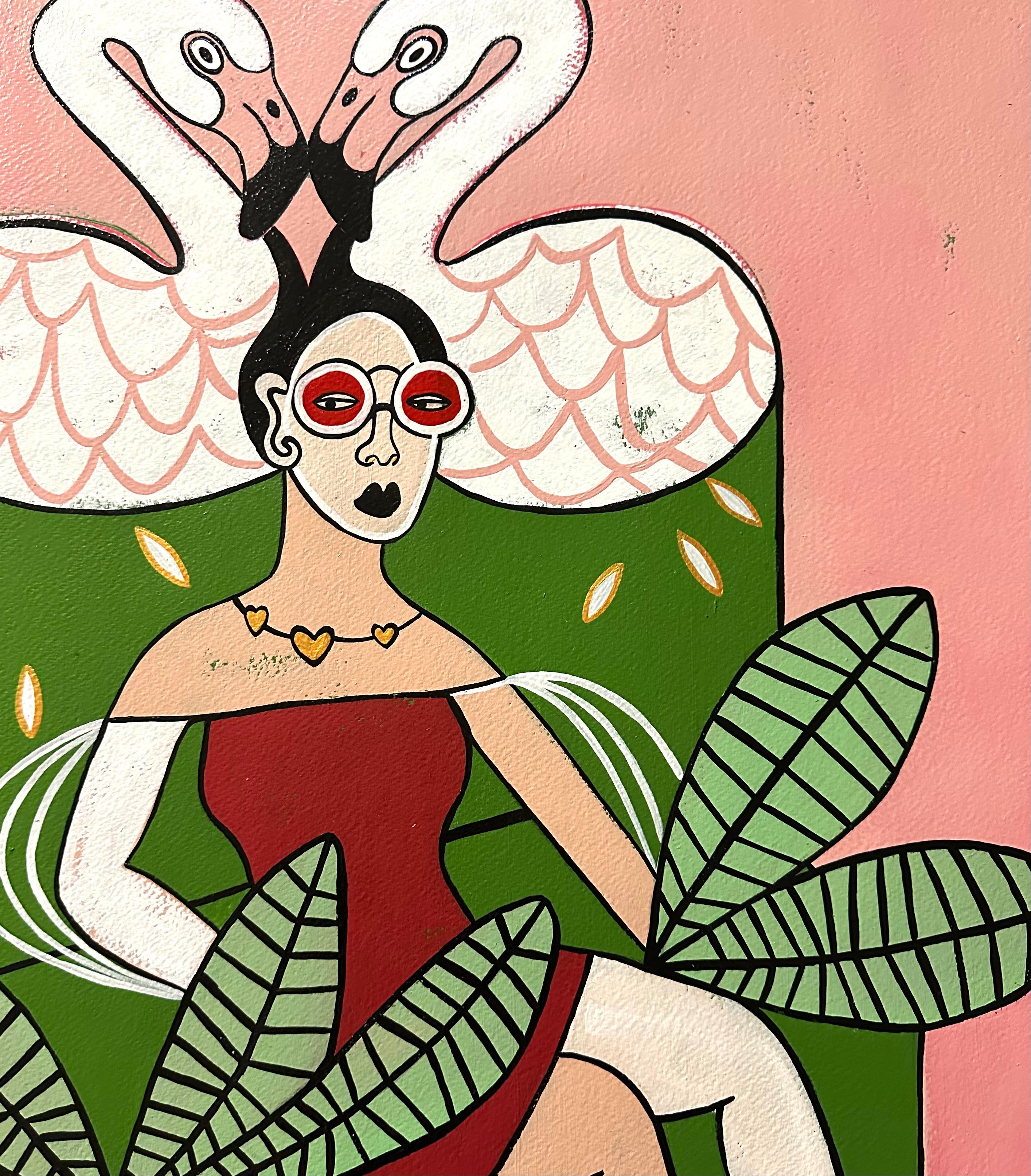 Silla Flamingo, Pintura original - Portrait Painting Beige de Diana Rosa