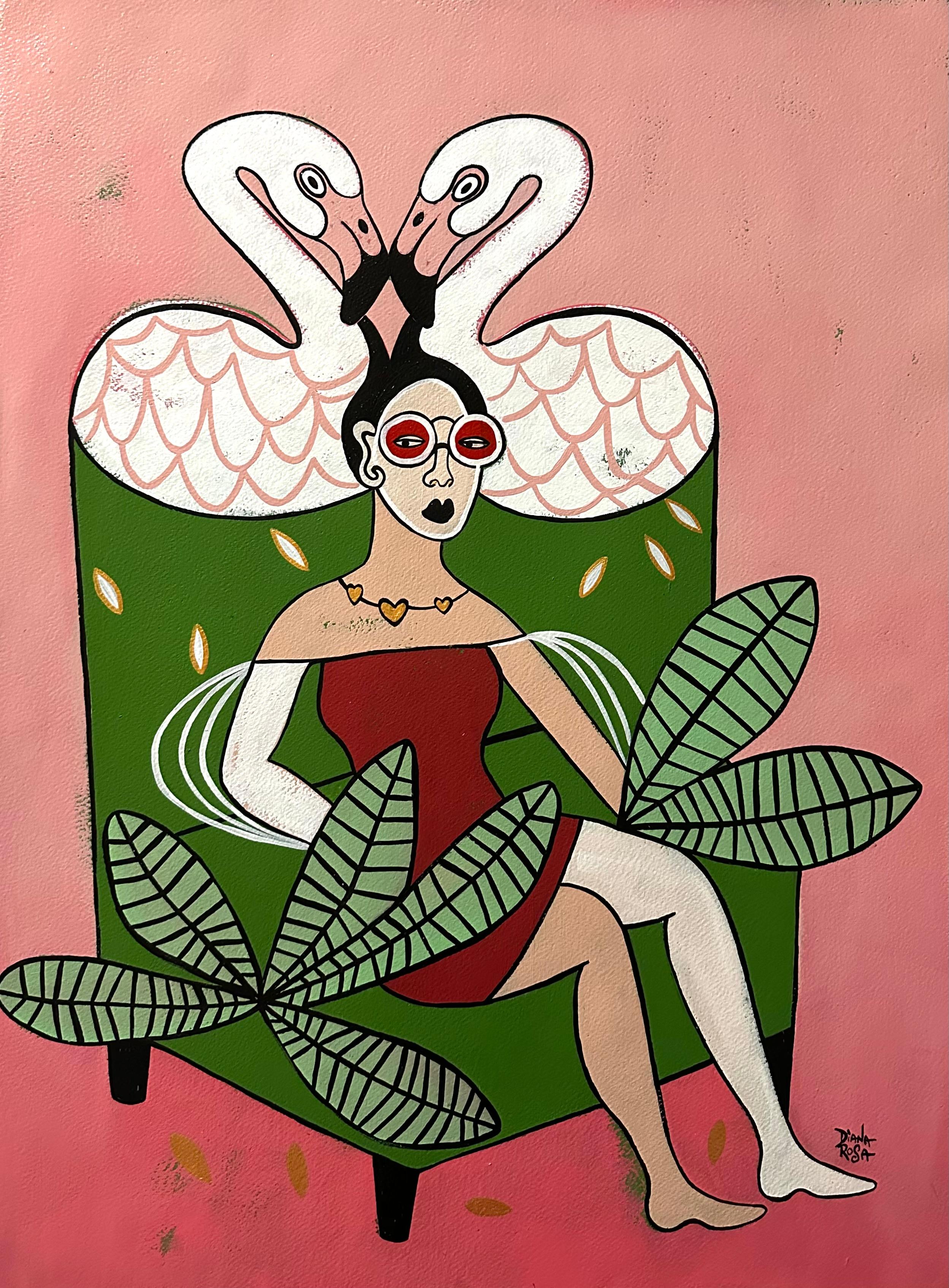 Portrait Painting de Diana Rosa - Silla Flamingo, Pintura original