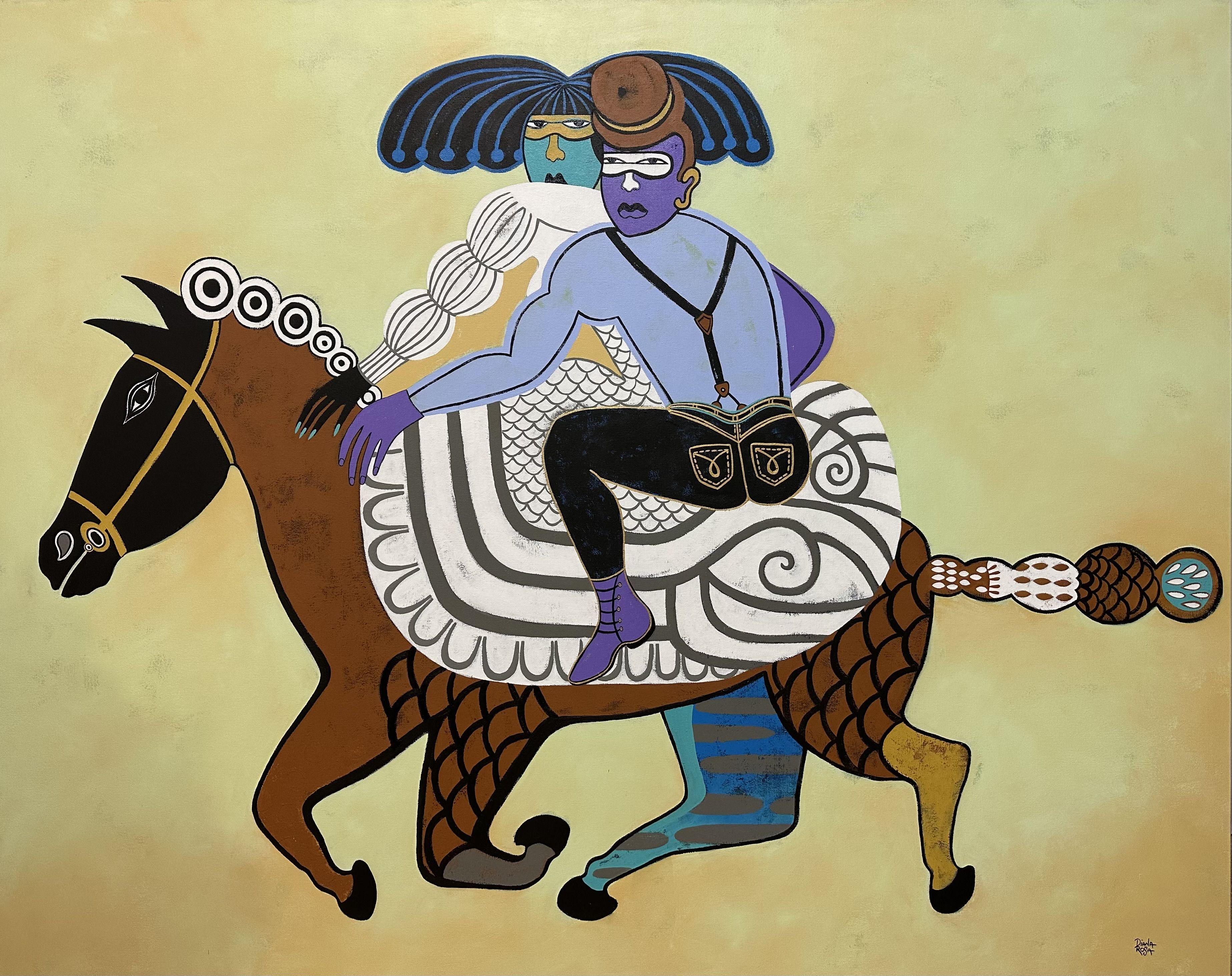 Cavaliere fortunato, Pittura, Acrilico su tela - Painting di Diana Rosa