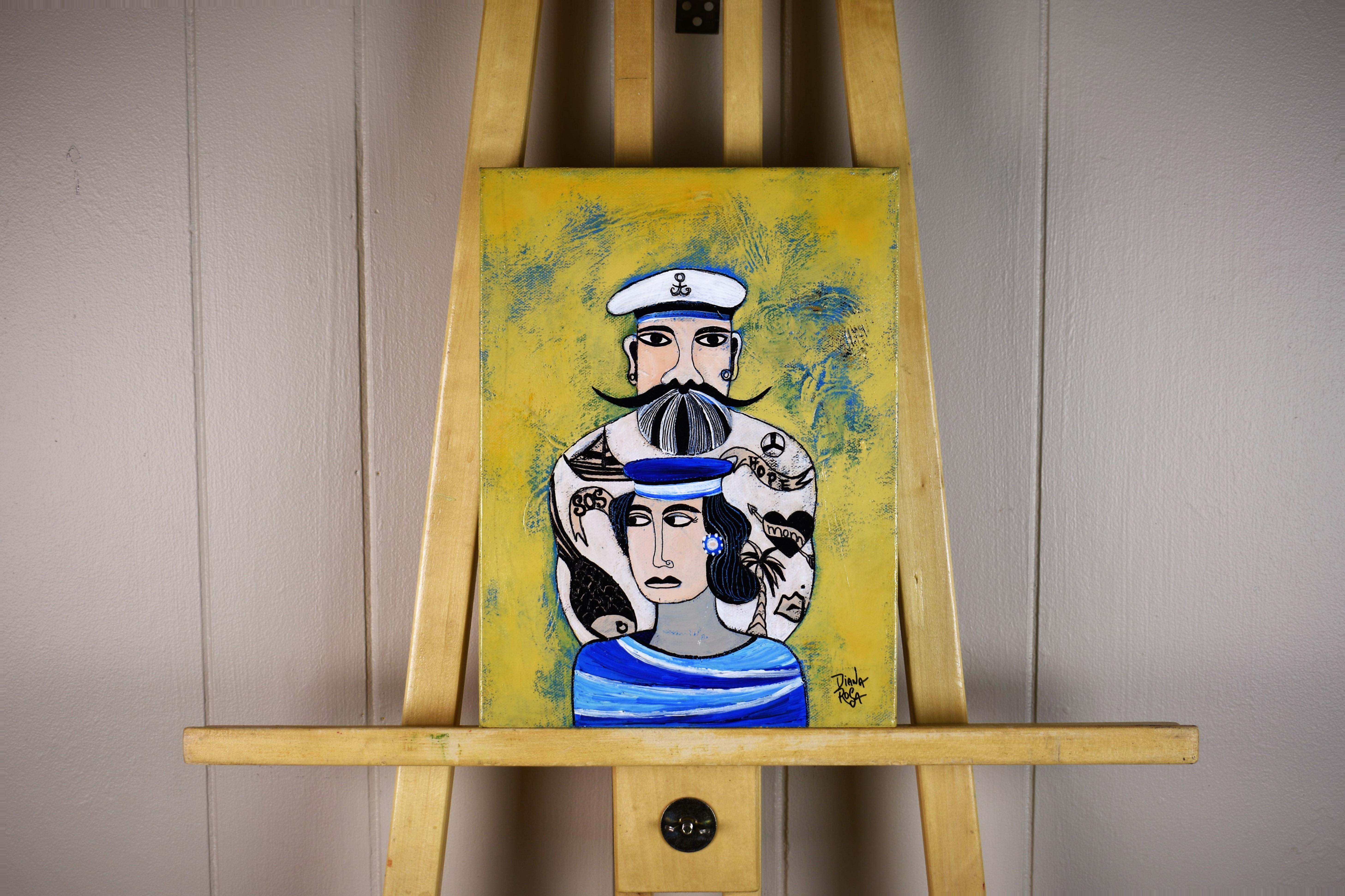Nautical Portrait, Original Painting - Brown Figurative Painting by Diana Rosa