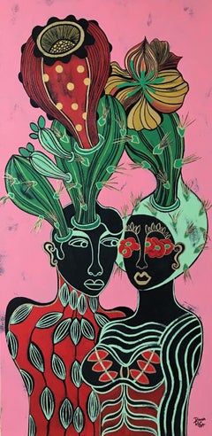 Pink day blooming, Painting, Acrylic on Wood Panel